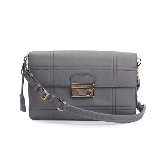 Prada Gray Saffiano Soft Shoulder Bag Leather