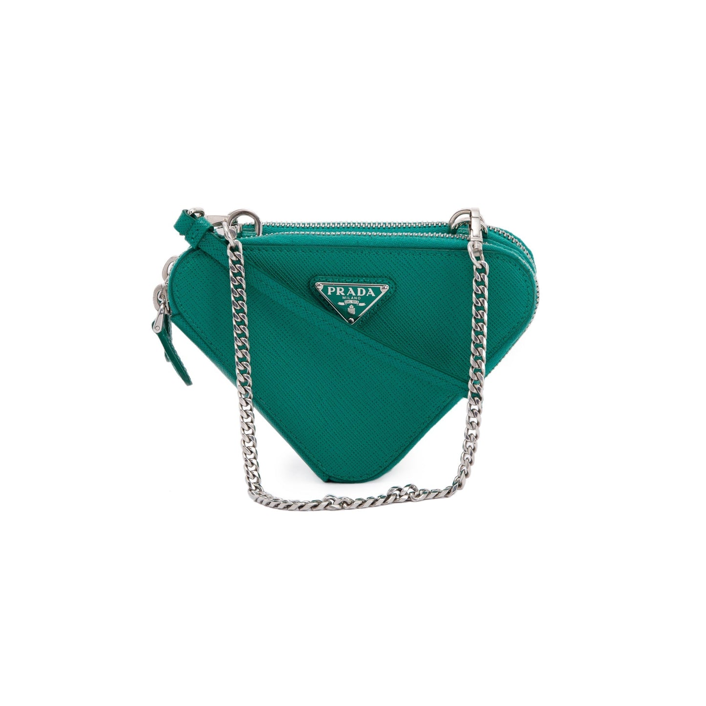 Prada Saffiano Triangle Pouch Handbag Leather Green Travel Bag