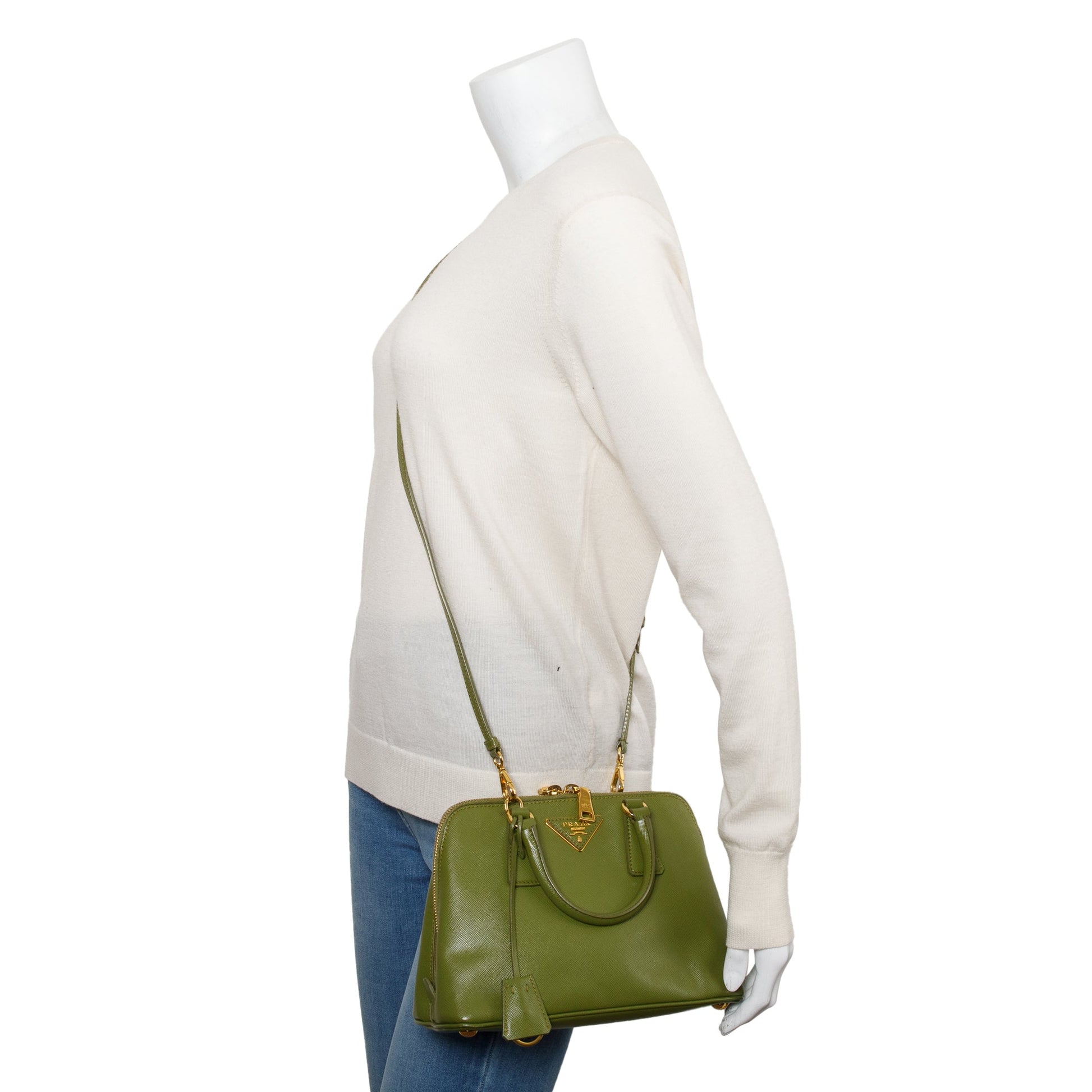 Prada Saffiano Lux Promenade Tote Handbag Green Small Tote Bag