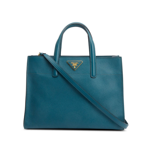 Prada Saffiano Soft Triple Pocket Convertible Tote Handbag Green Tote Bag