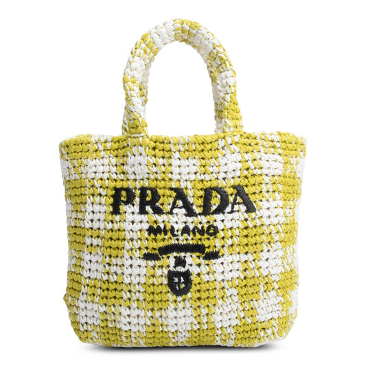 Prada Crochet Small Logo Tote Handbag Raffia White Tote Bag