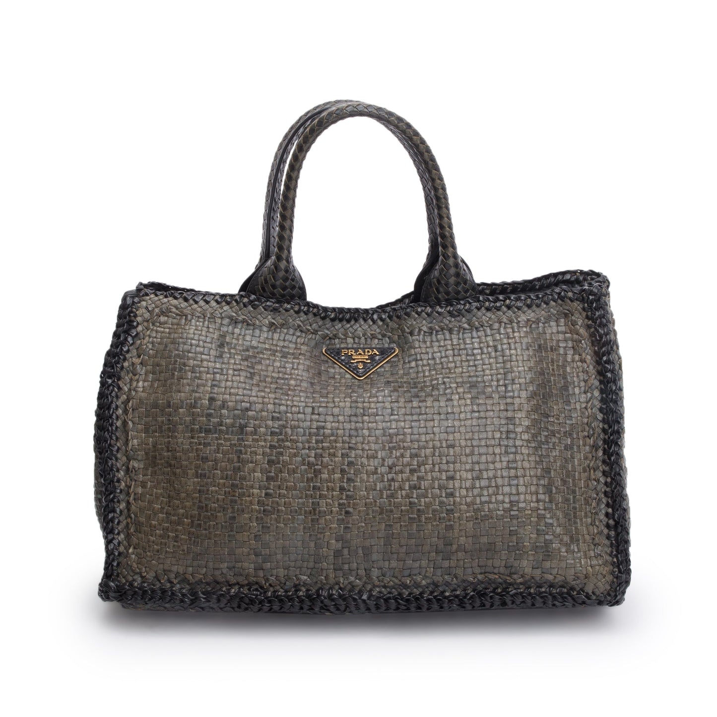 Prada Grey Madras Tote Handbag Woven Medium Tote Bag