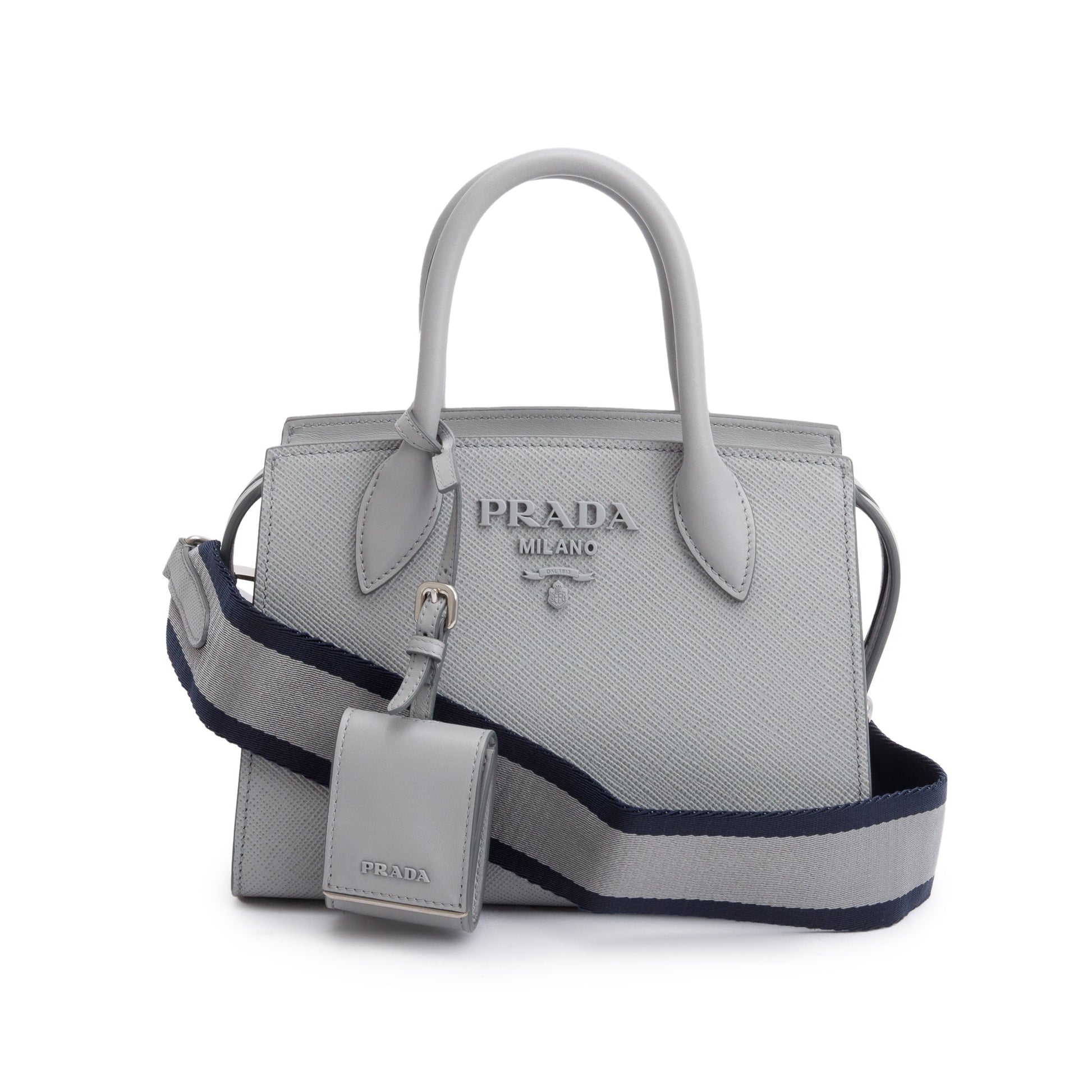 Prada Grey Saffiano Cuir Monochrome Top Handle Tote Mini Tote Bag