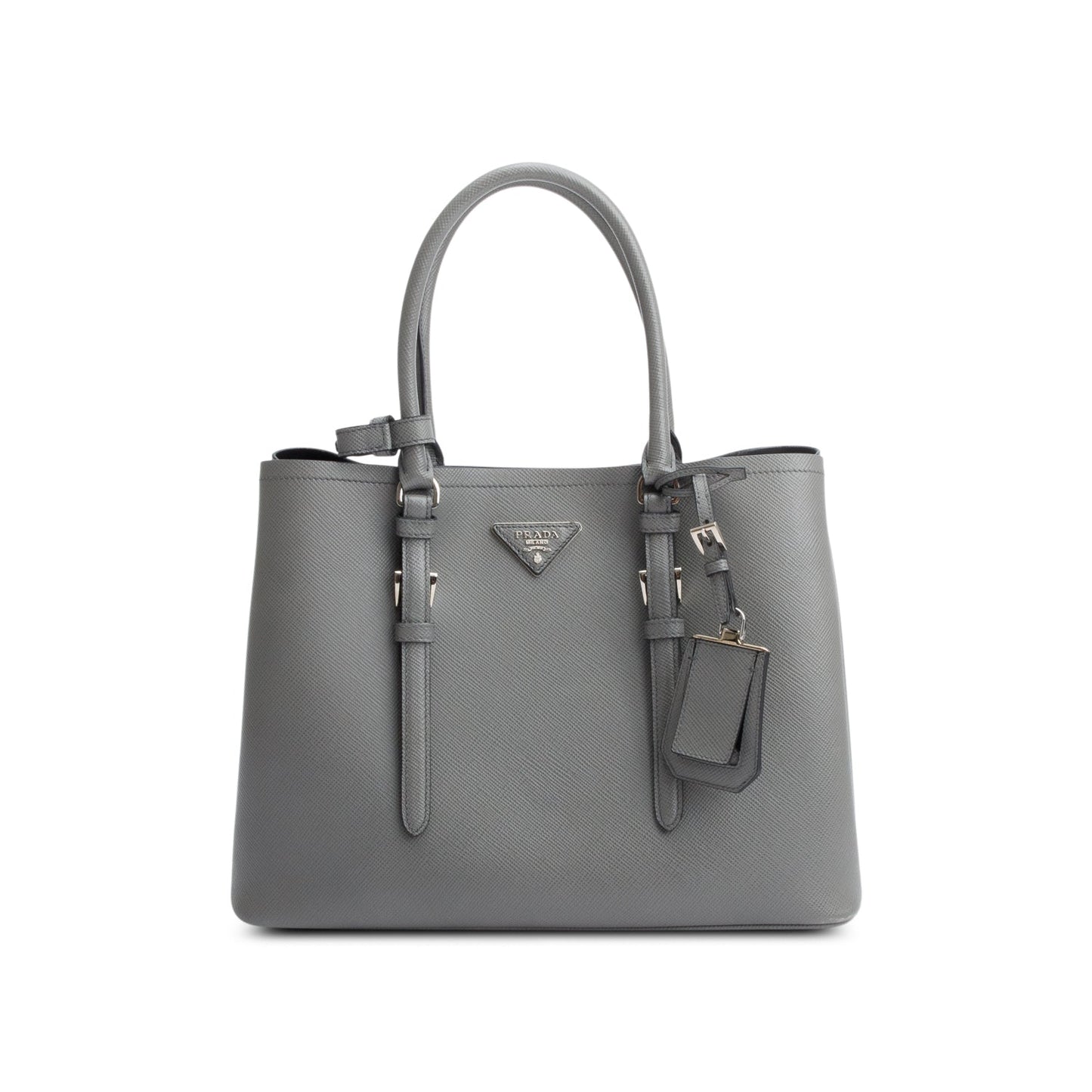 Prada Grey Saffiano Lux Cuir Double Tote Handbag Medium Tote Bag