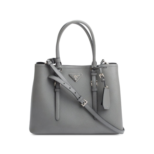Prada Grey Saffiano Lux Cuir Double Tote Handbag Medium Tote Bag