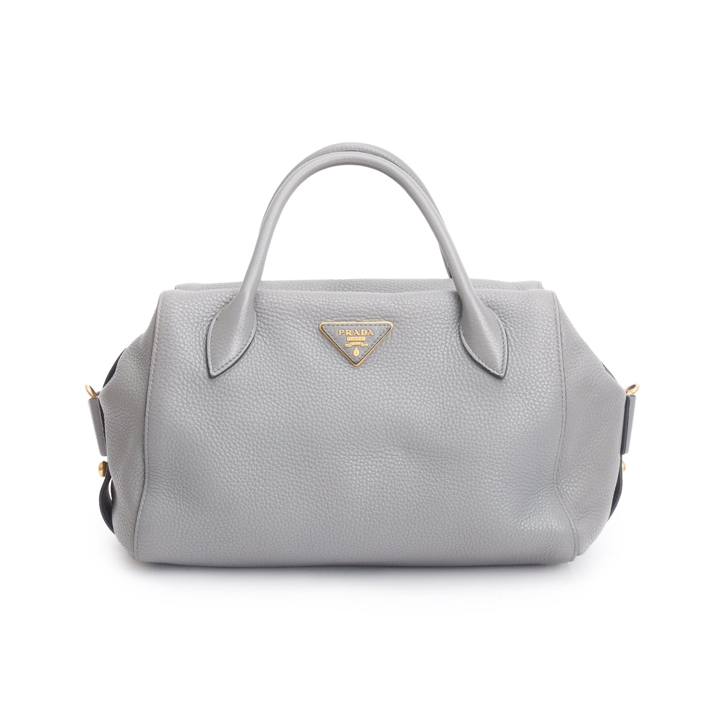 Prada Grey Vitello Daino Baulleto Tote Handbag Leather Tote Bag