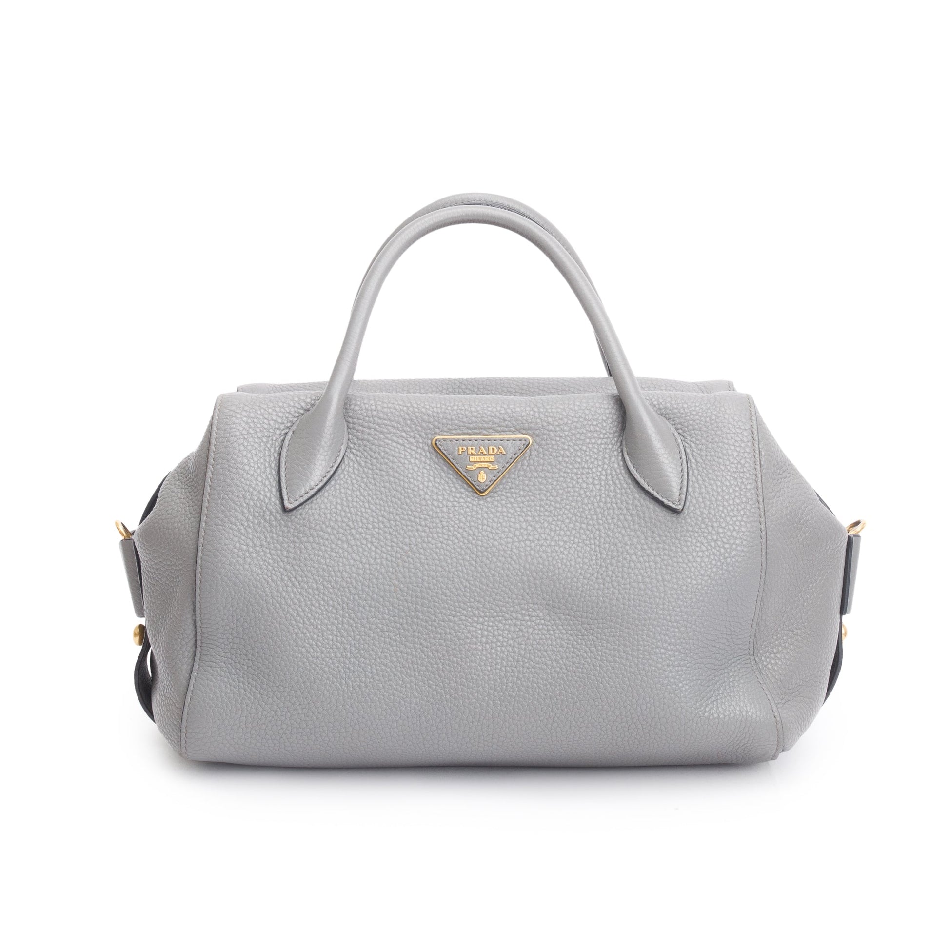 Prada Grey Vitello Daino Baulleto Tote Handbag Leather Tote Bag