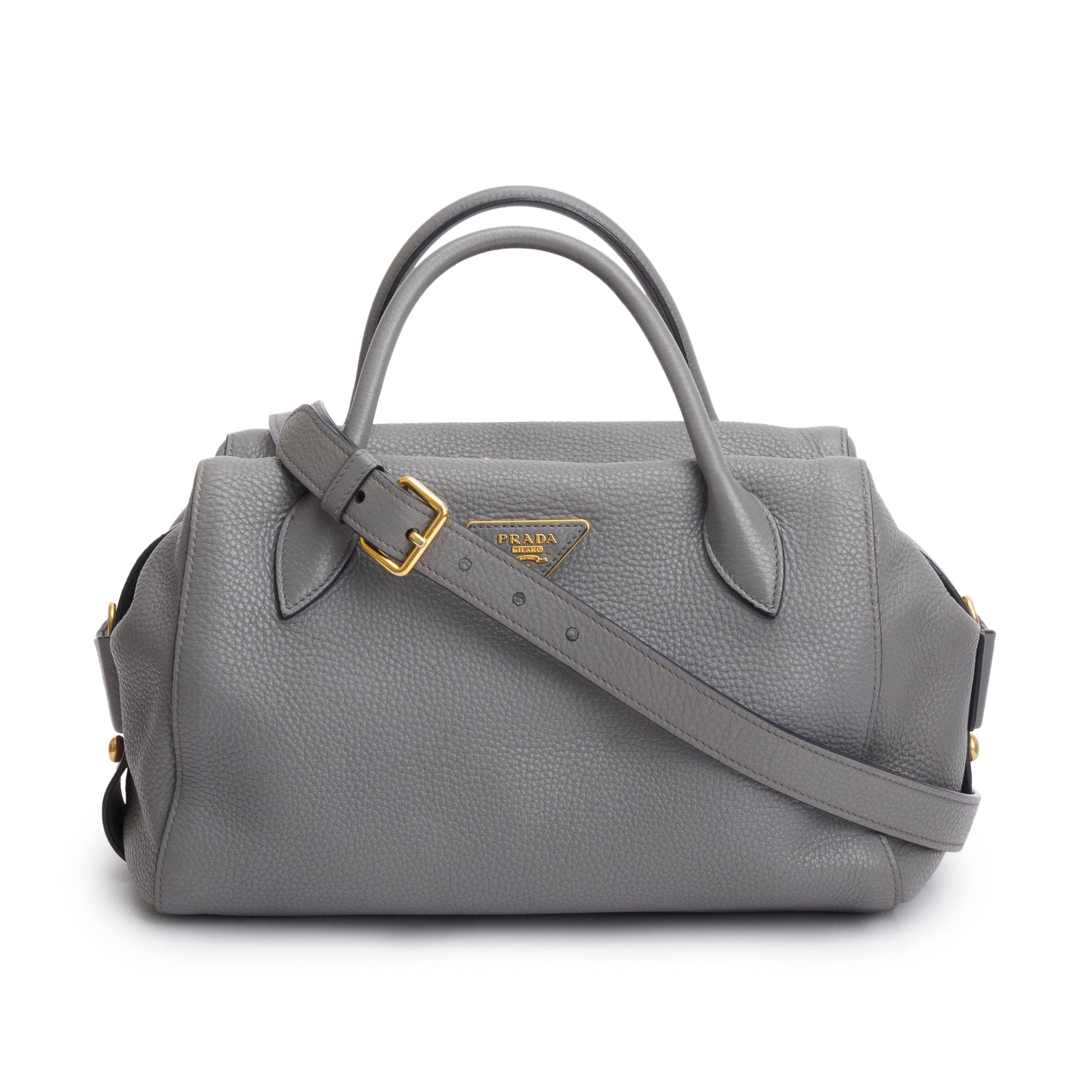 Prada Grey Daino Baulleto Tote Leather Vitello Gray Tote Bag