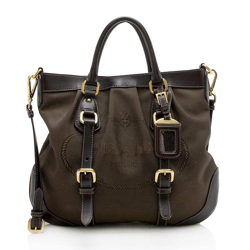 Prada Jacquard Pleated Tote Leather Logo Tote Bag
