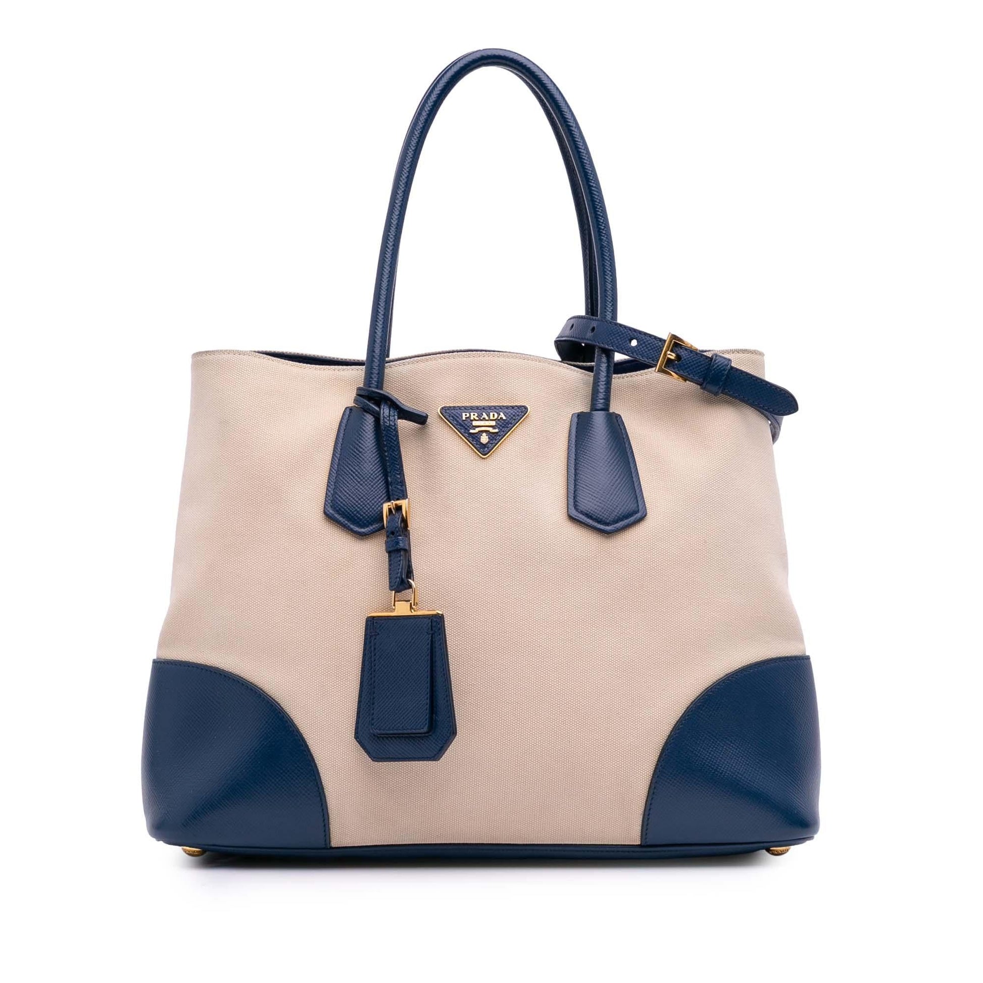 Prada Canapa And Double Satchel Saffiano Large Satchel Bag