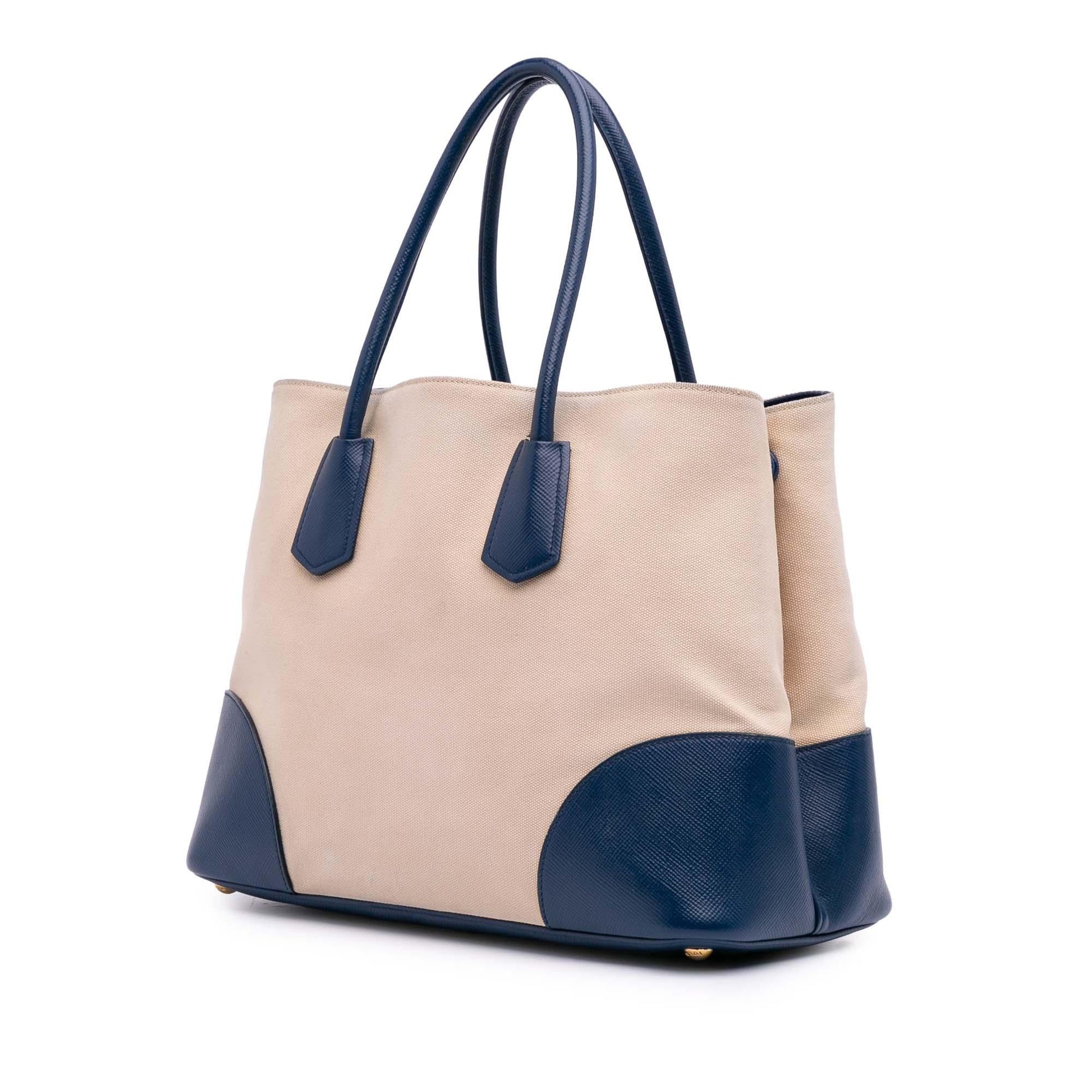 Prada Canapa And Double Satchel Saffiano Large Satchel Bag