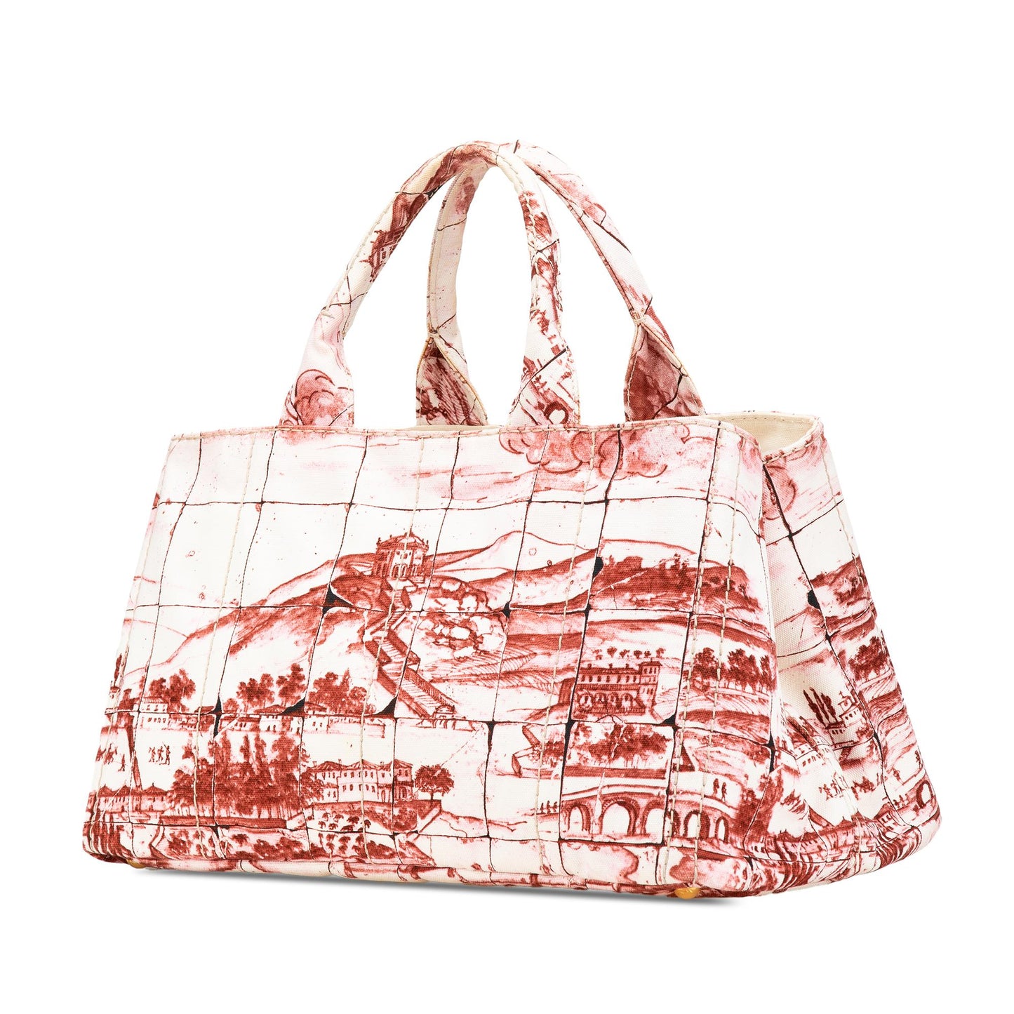 Prada Canapa Azulejos Satchel Canvas Large Satchel Bag