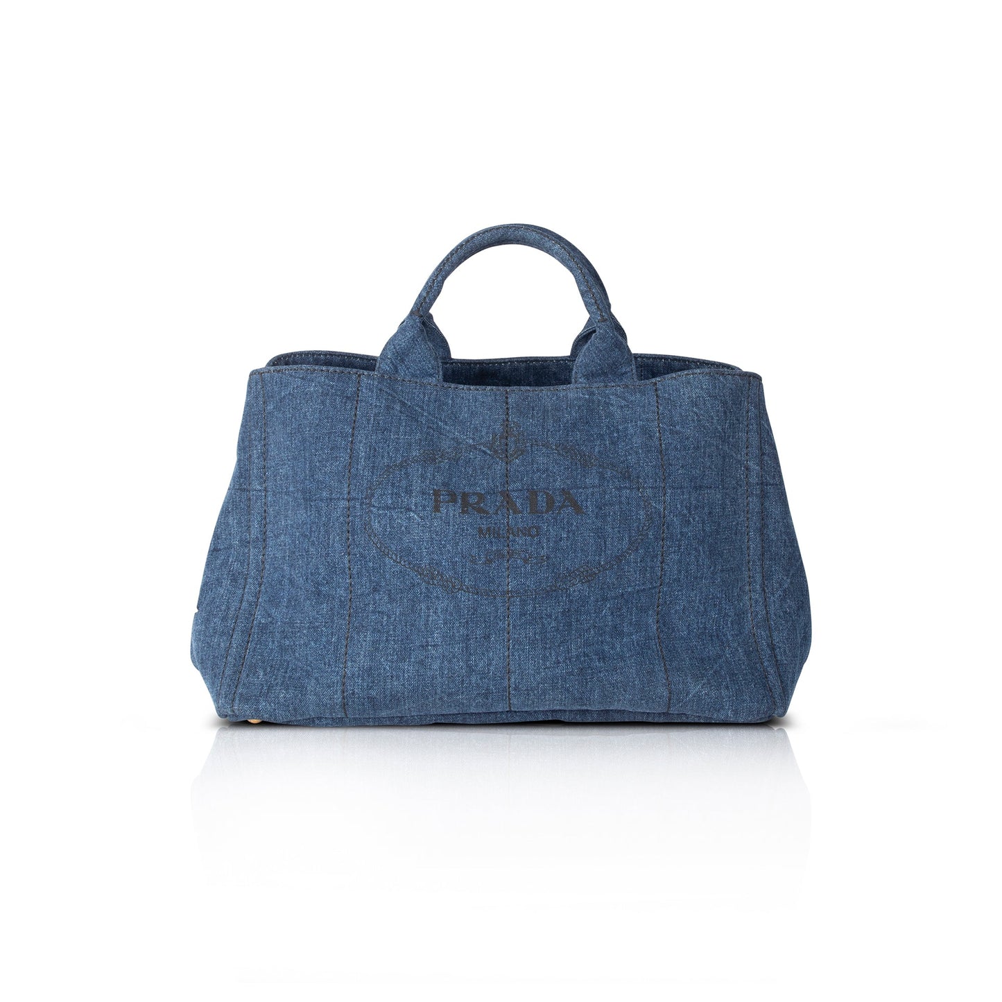 Prada Canapa Tote Handbag Denim Large Tote Bag