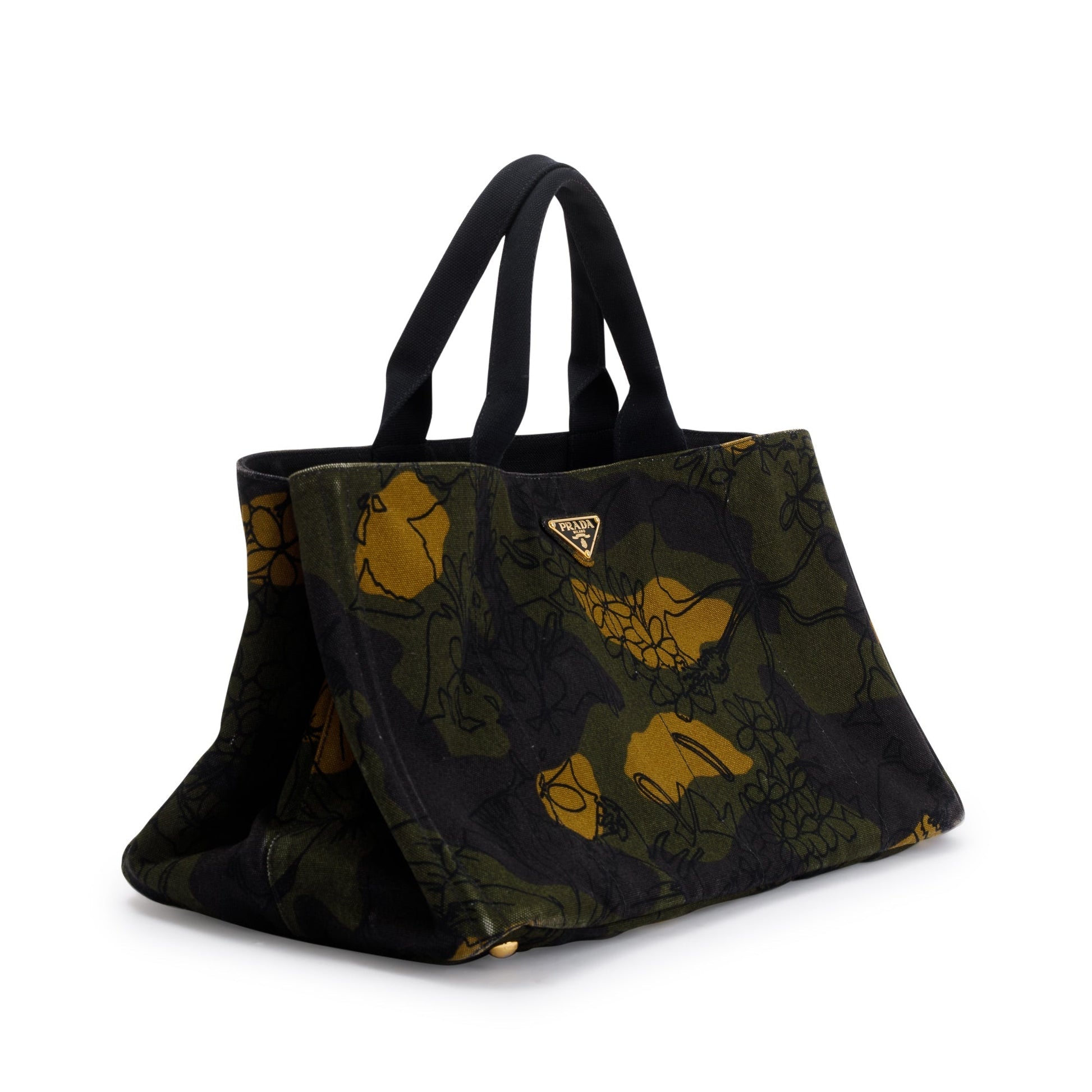Prada Printed Canapa Tote Handbag Canvas Green Tote Bag
