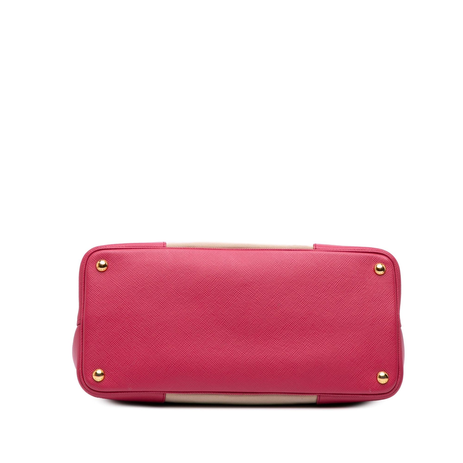 Prada Trimmed Canapa Double Satchel Saffiano Large Satchel Bag