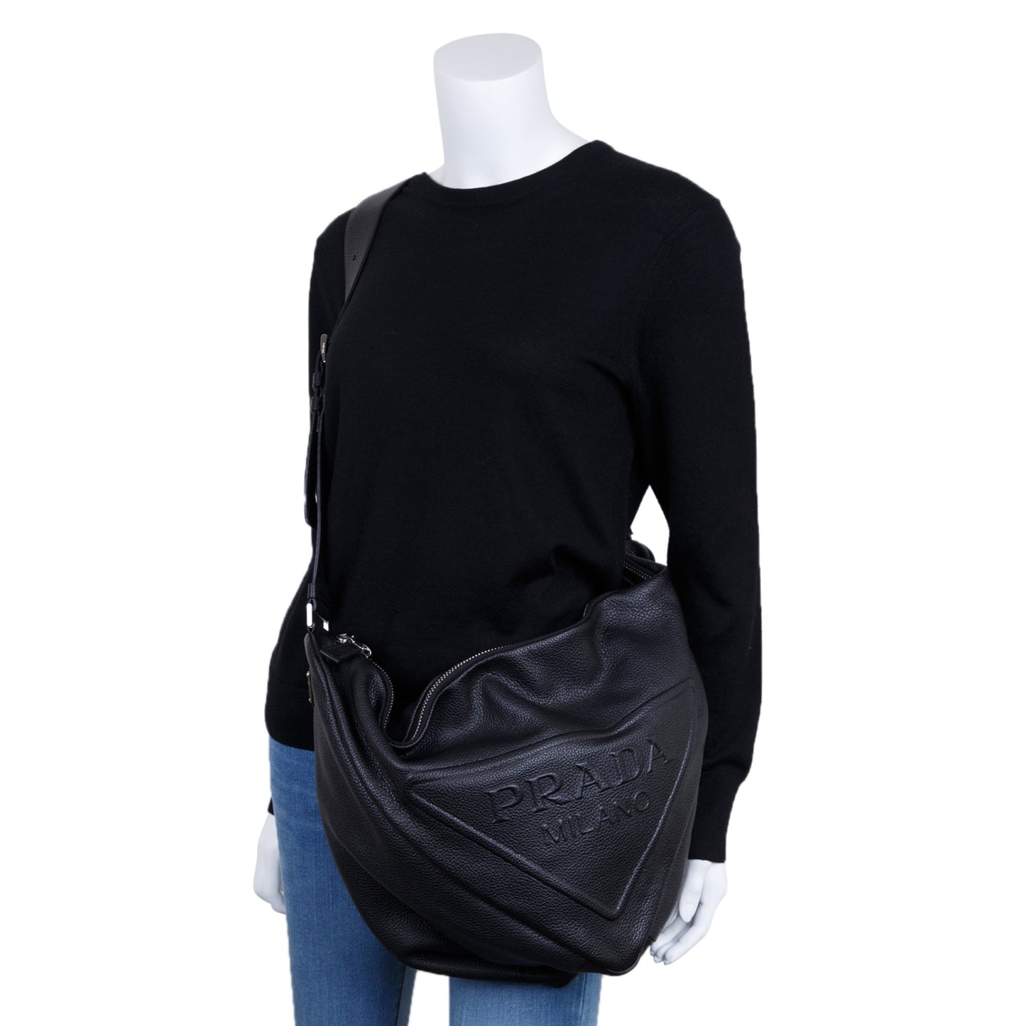 Prada Vitello Daino Triangle Bag Leather Large Travel Bag