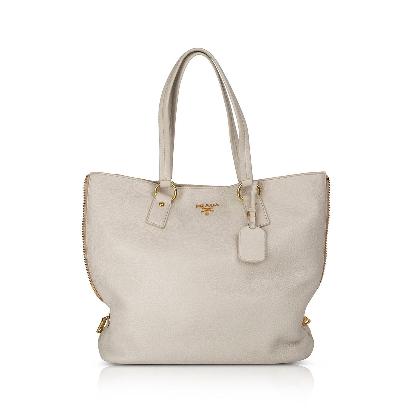 Prada Vitello Daino Side Zip Shopping Tote Handbag Large Tote Bag
