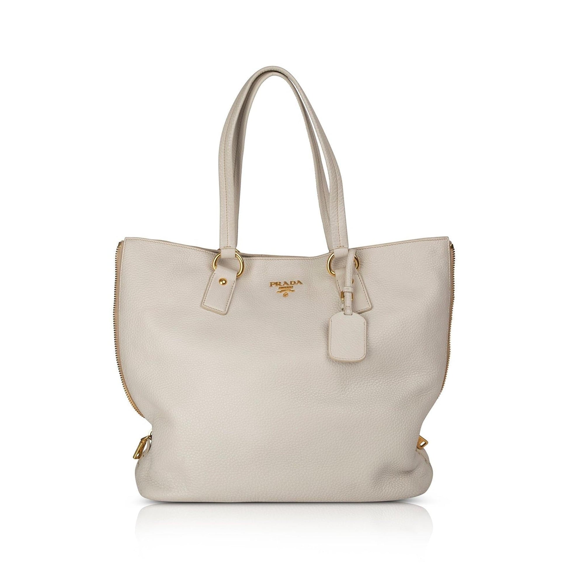 Prada Vitello Daino Side Zip Shopping Tote Handbag Large Tote Bag