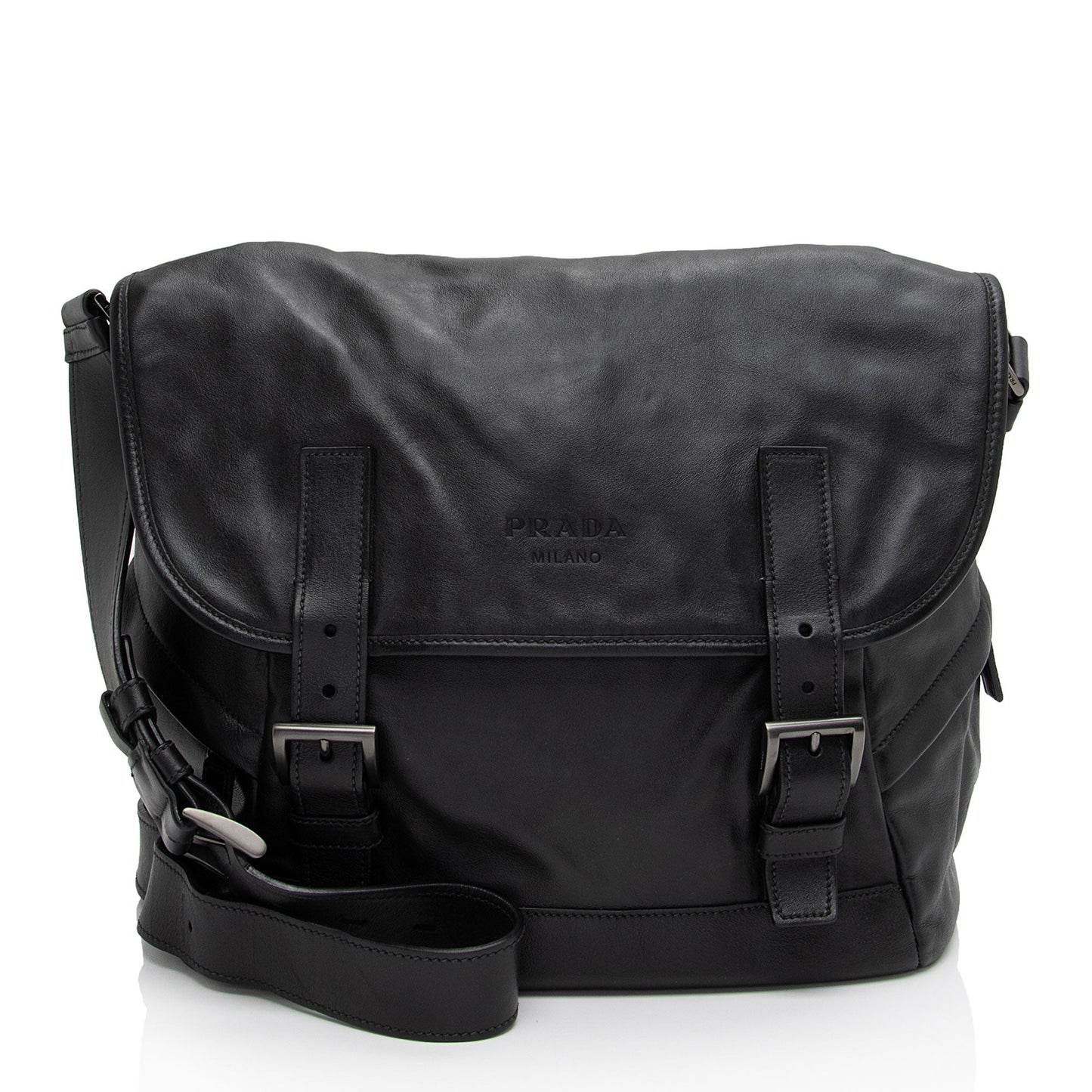 Prada Double Buckle Messenger Bag Shf S0Azos Leather Flap Shoulder Bag