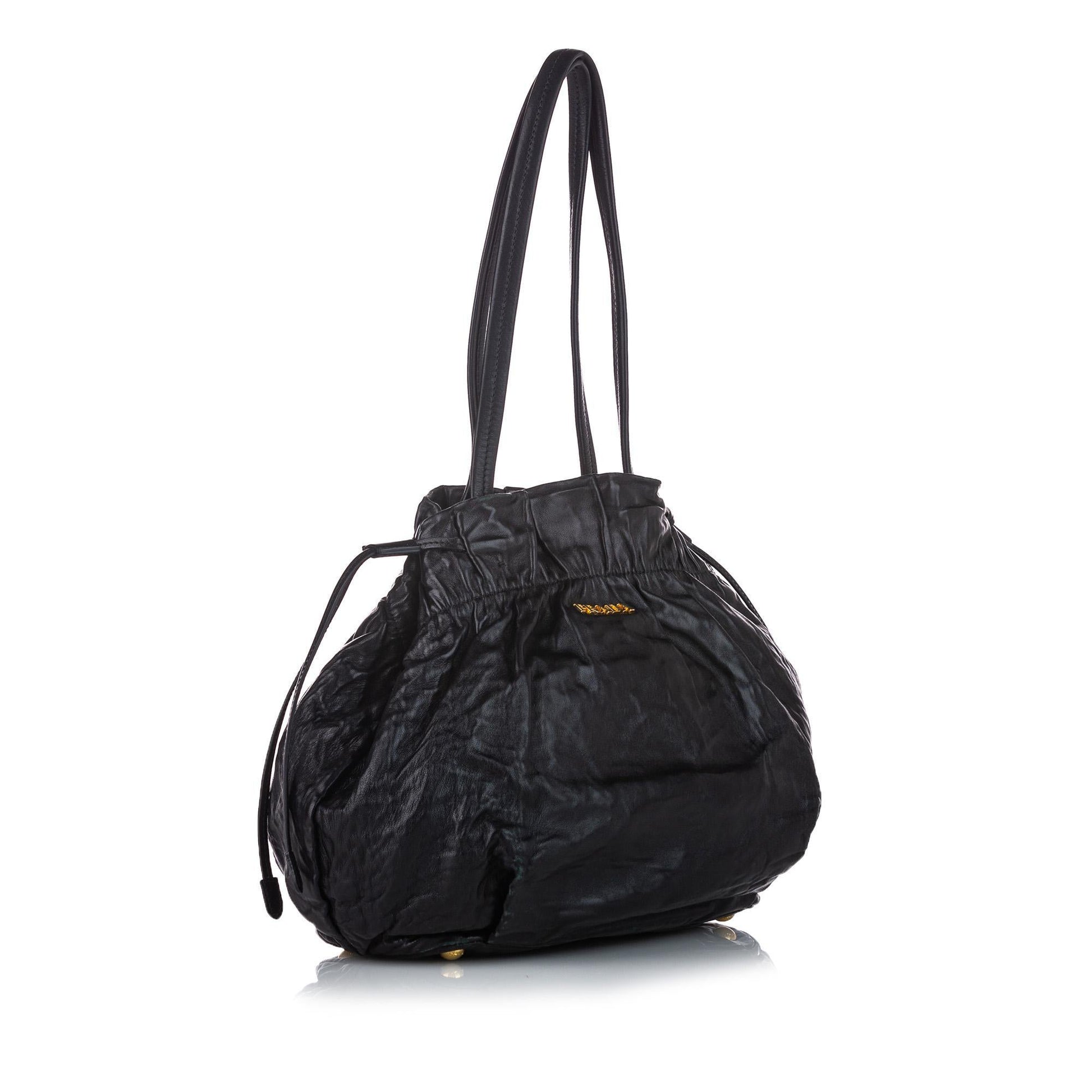 Prada Drawstring Tote Bag Leather