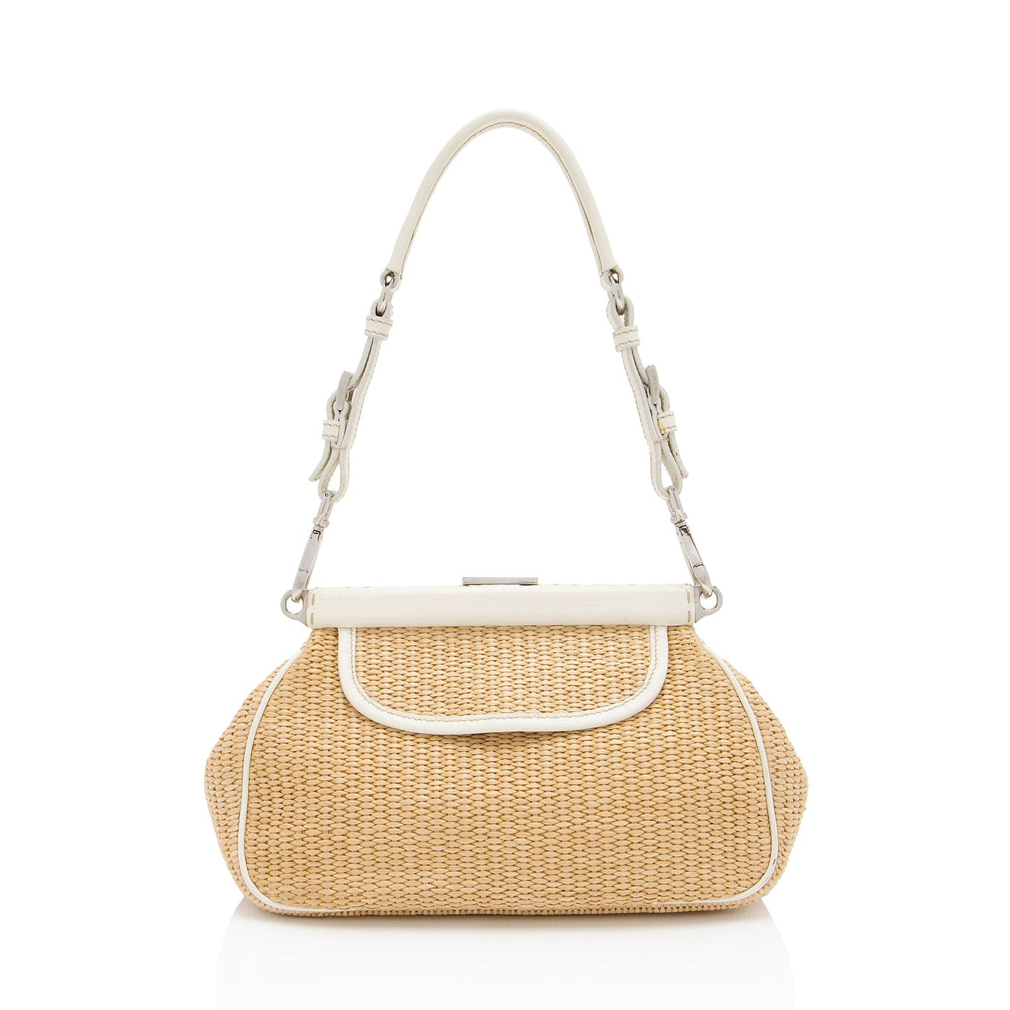 Prada Framed Buckle Shoulder Bag Shf 9P9Gyx Leather Raffia