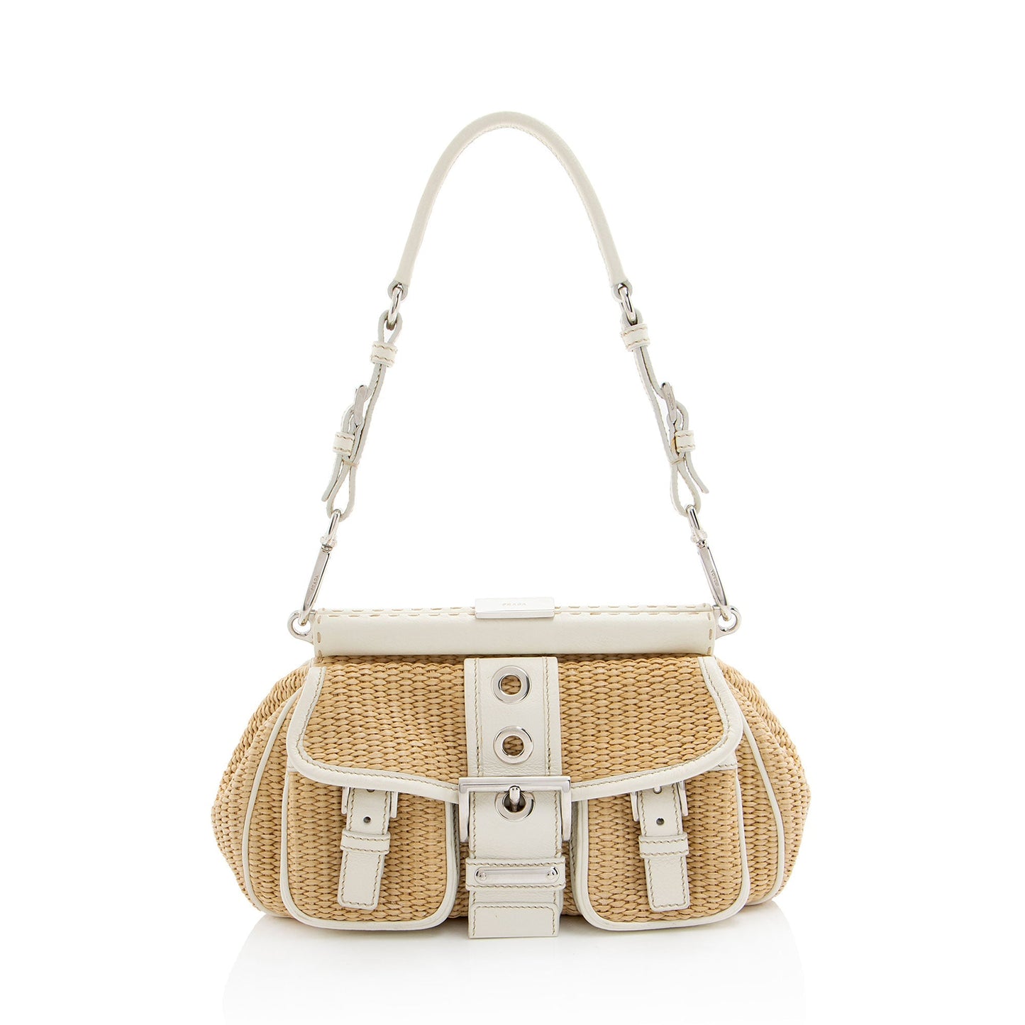 Prada Framed Buckle Shoulder Bag Shf 9P9Gyx Leather Raffia