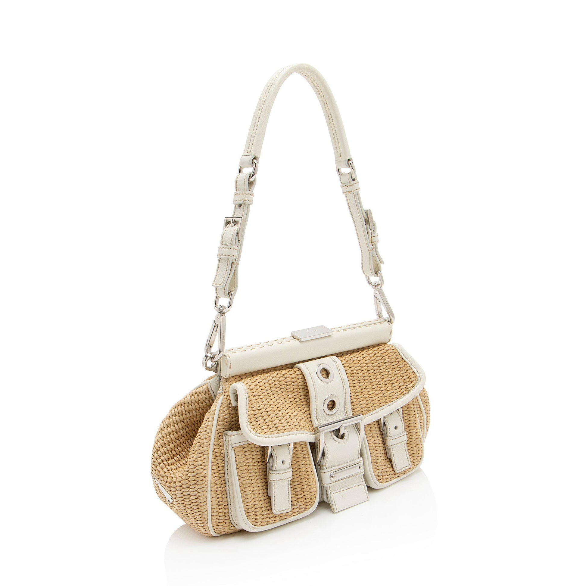 Prada Framed Buckle Shoulder Bag Shf 9P9Gyx Leather Raffia