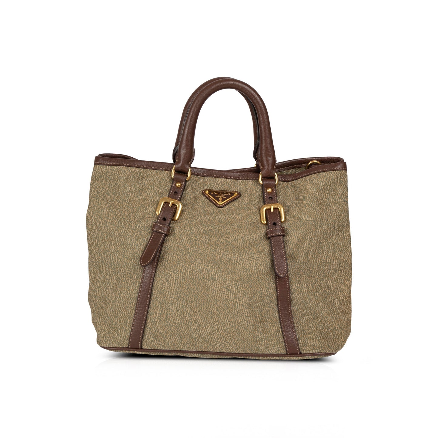 Prada Trimmed Tote Handbag Leather Canvas Tote Bag