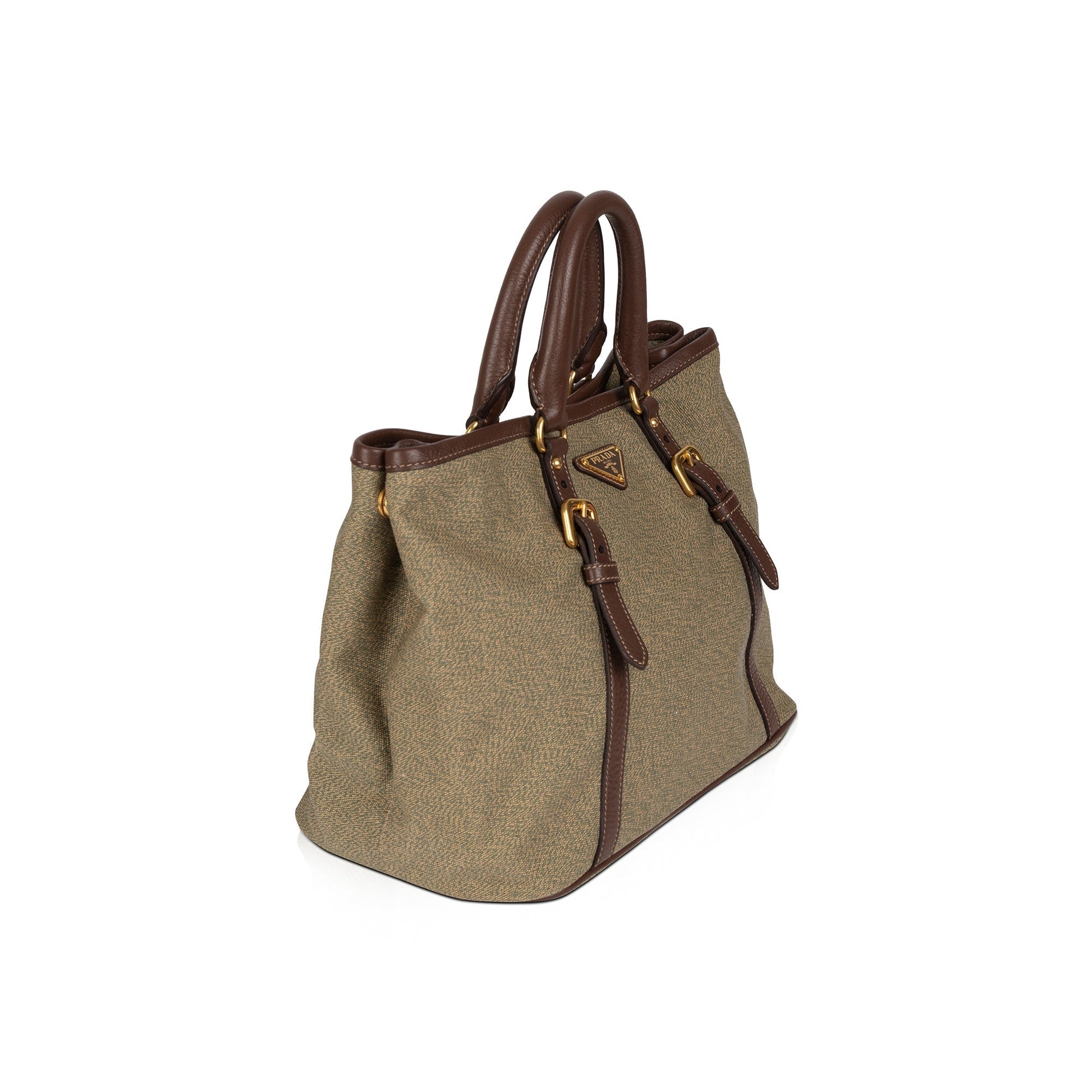 Prada Trimmed Tote Handbag Leather Canvas Tote Bag