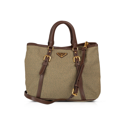 Prada Trimmed Tote Handbag Leather Canvas Tote Bag