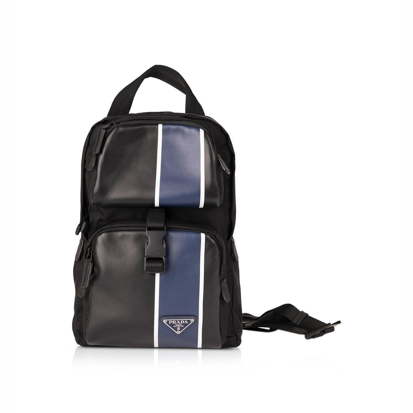 Prada Trimmed Tessuto Sling Backpack Handbag Leather Nylon