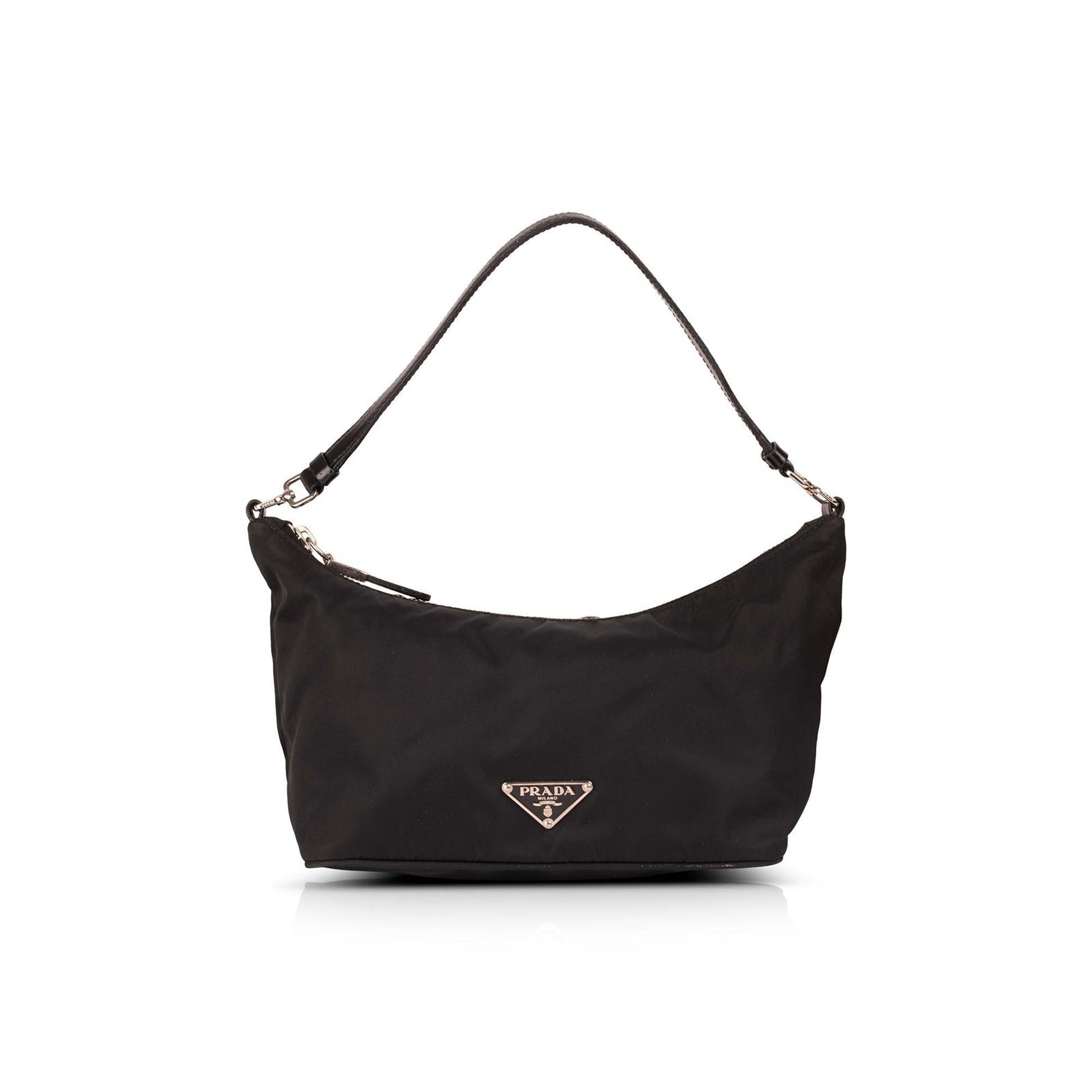 Prada Trimmed Tessuto Pochette Handbag Leather Travel Bag
