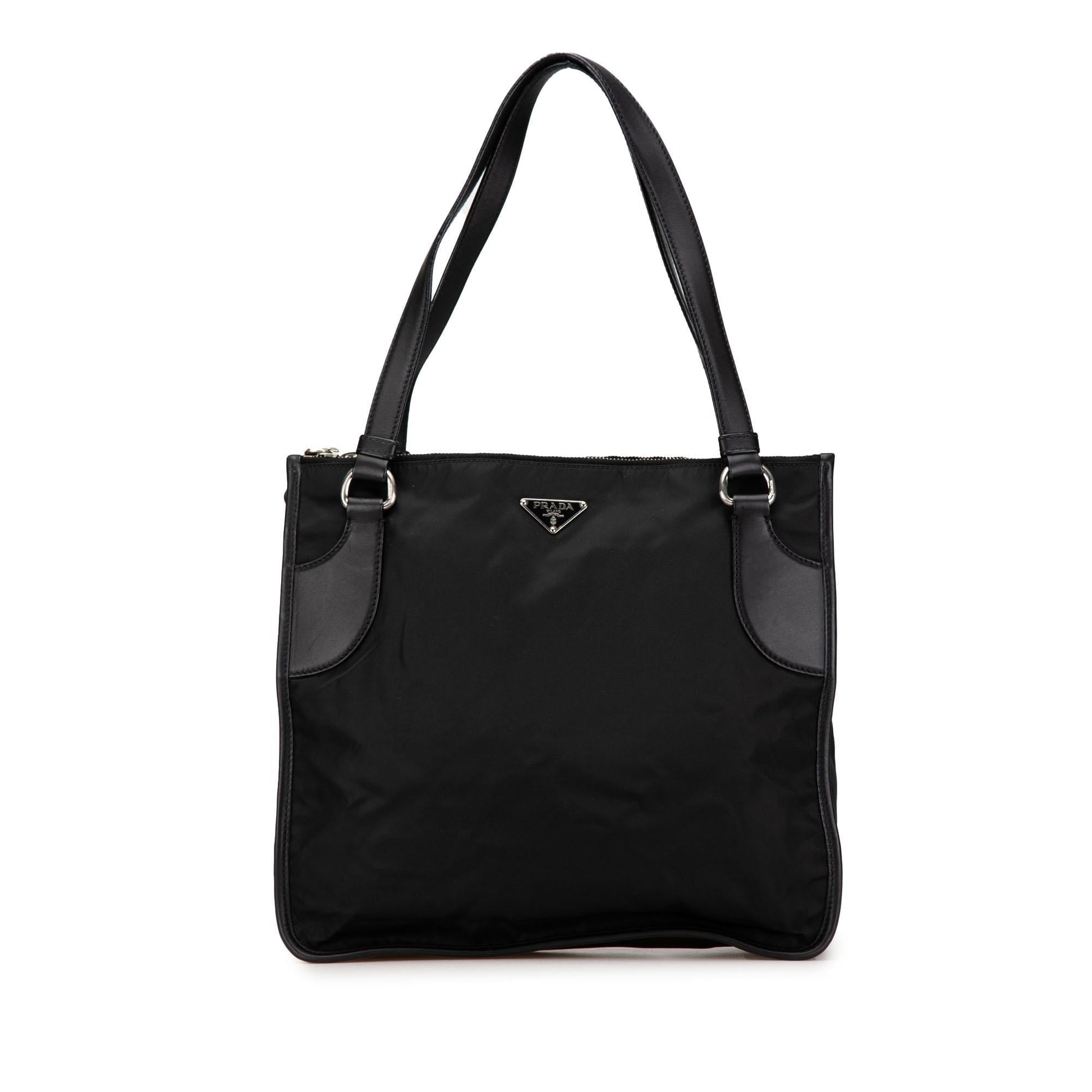 Prada Trimmed Tessuto Tote Leather Tote Bag