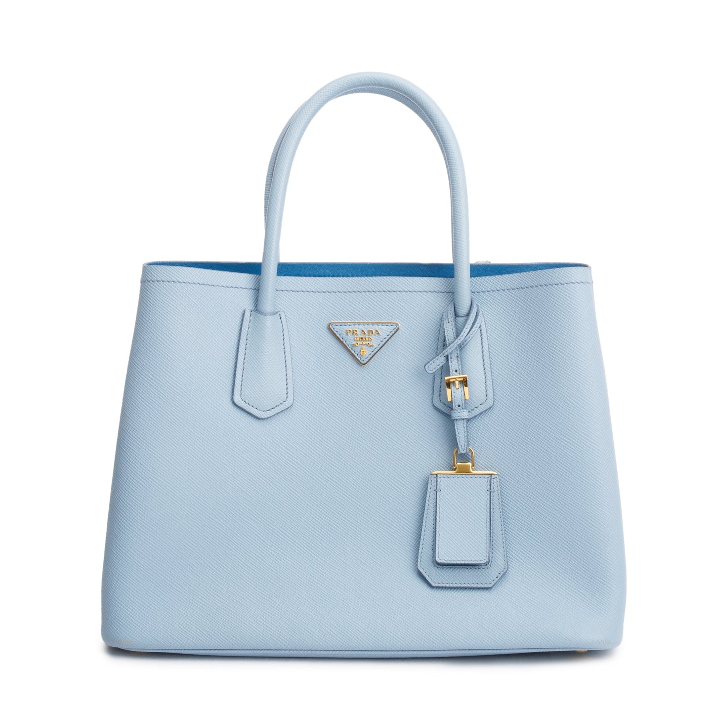 Prada Light Saffiano Lux Cuir Double Tote Handbag Blue Medium Tote Bag