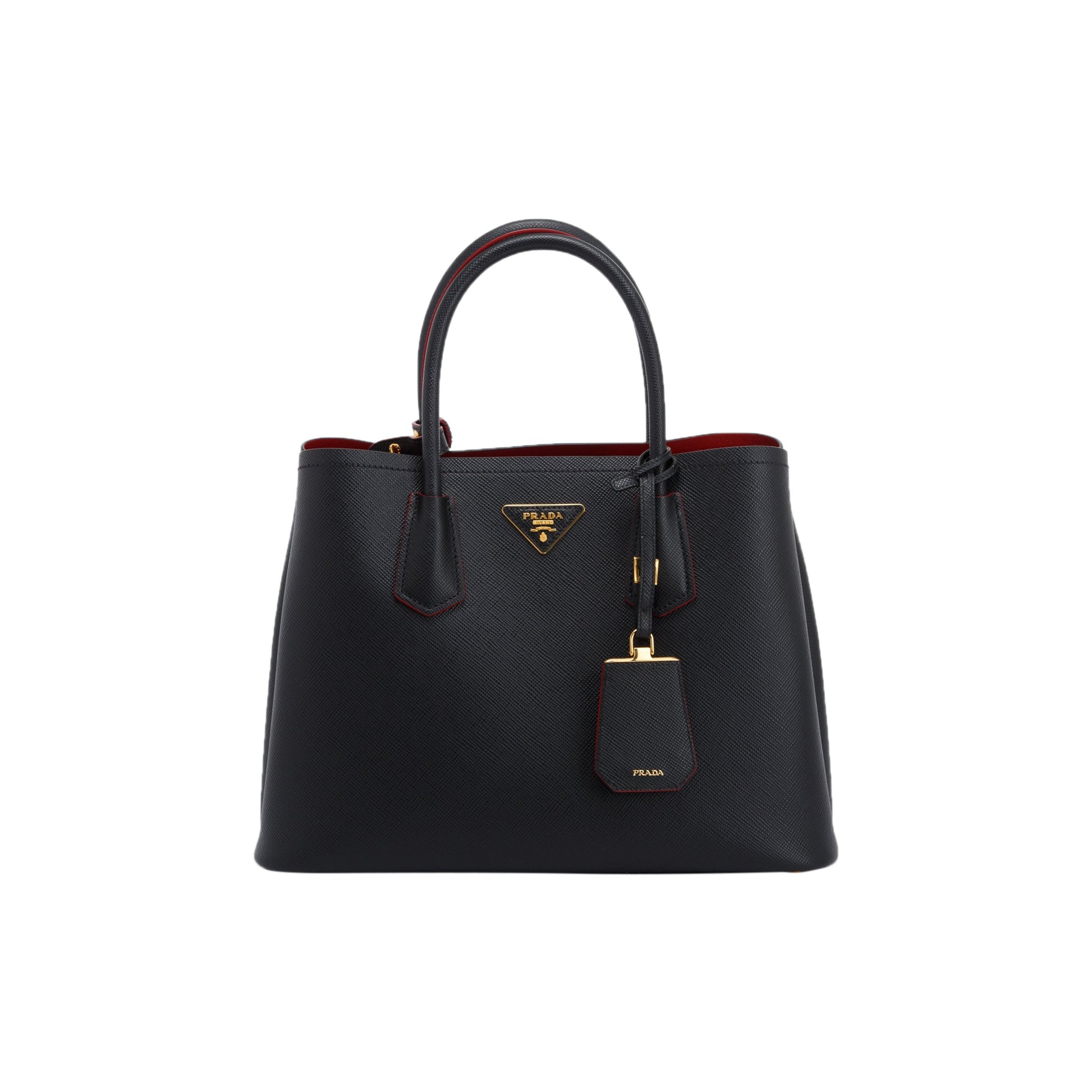 Prada Saffiano Cuir Double Tote Handbag Medium Tote Bag