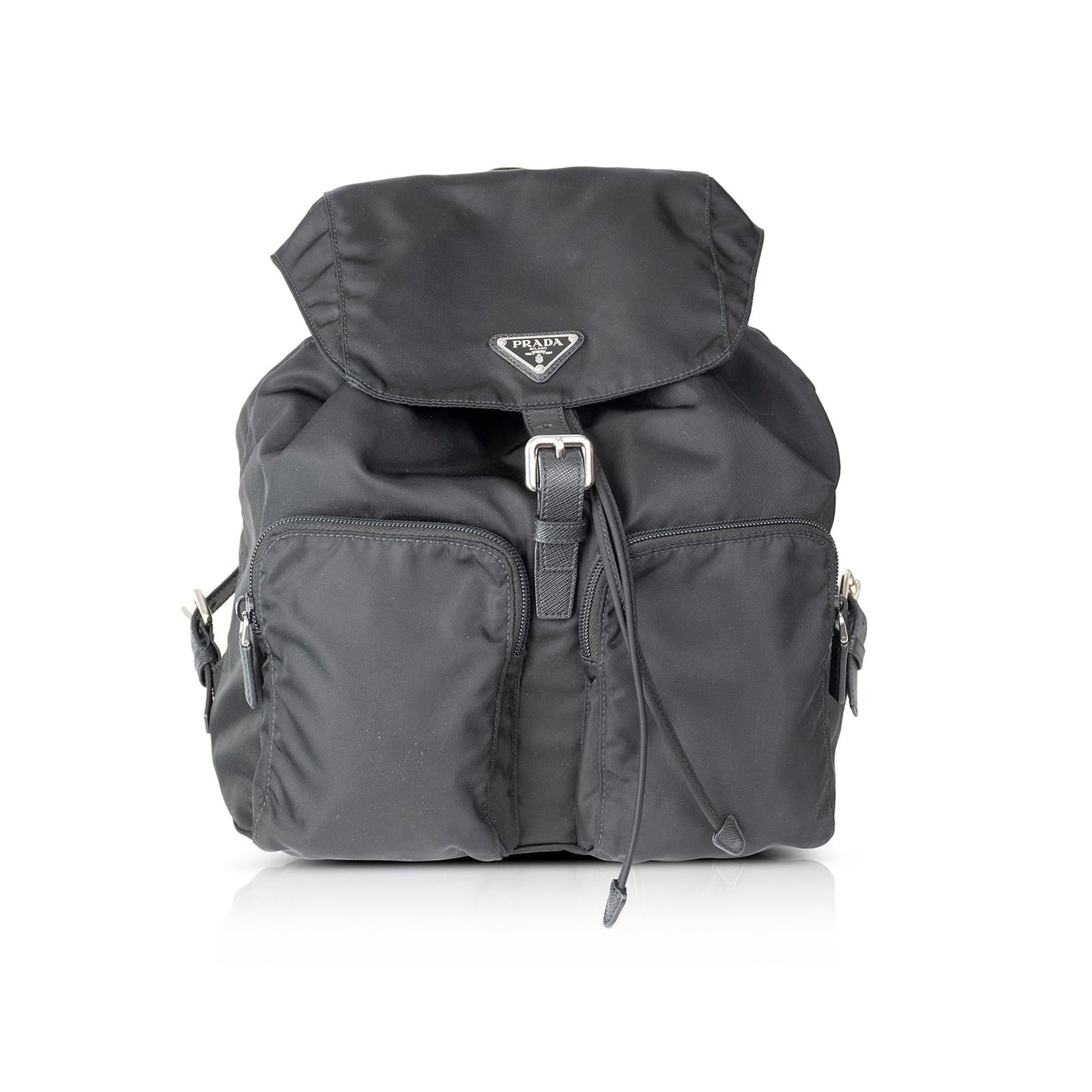 Prada Saffiano Trimmed Tessuto Backpack Handbag Leather Nylon Backpack Handbag