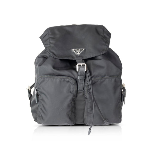 Prada Saffiano Trimmed Tessuto Backpack Handbag Leather Nylon Backpack Handbag