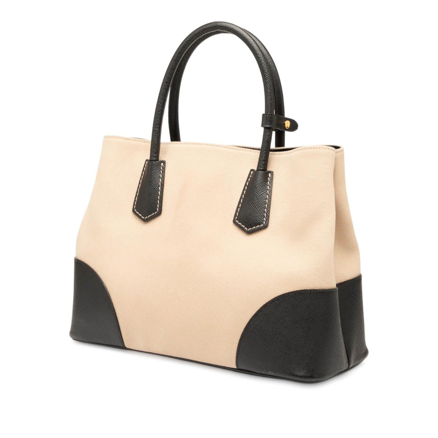 Prada Trimmed Canapa Double Satchel Saffiano Medium Satchel Bag