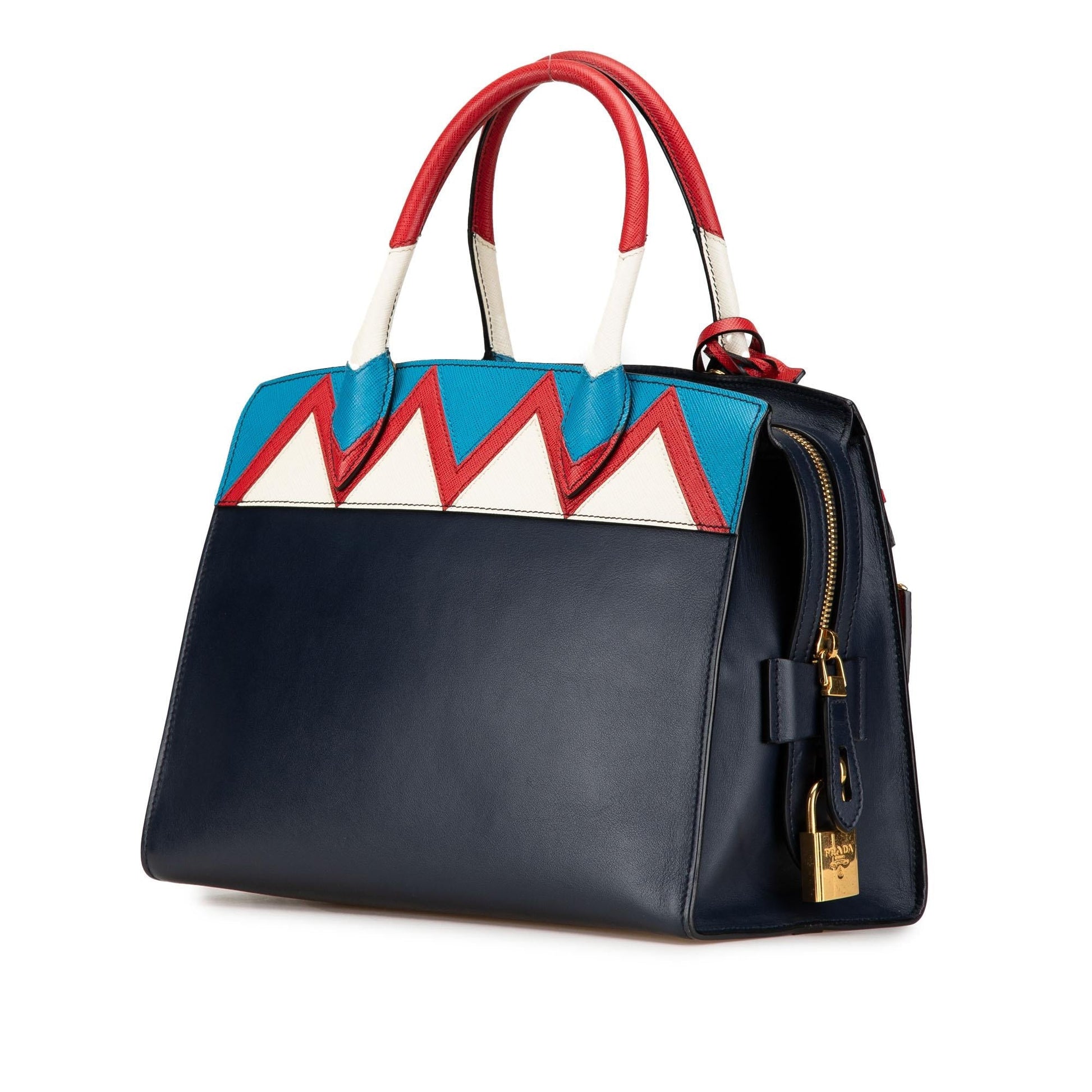 Prada Trimmed City Calf Greca Esplanade Satchel Saffiano Medium Satchel Bag