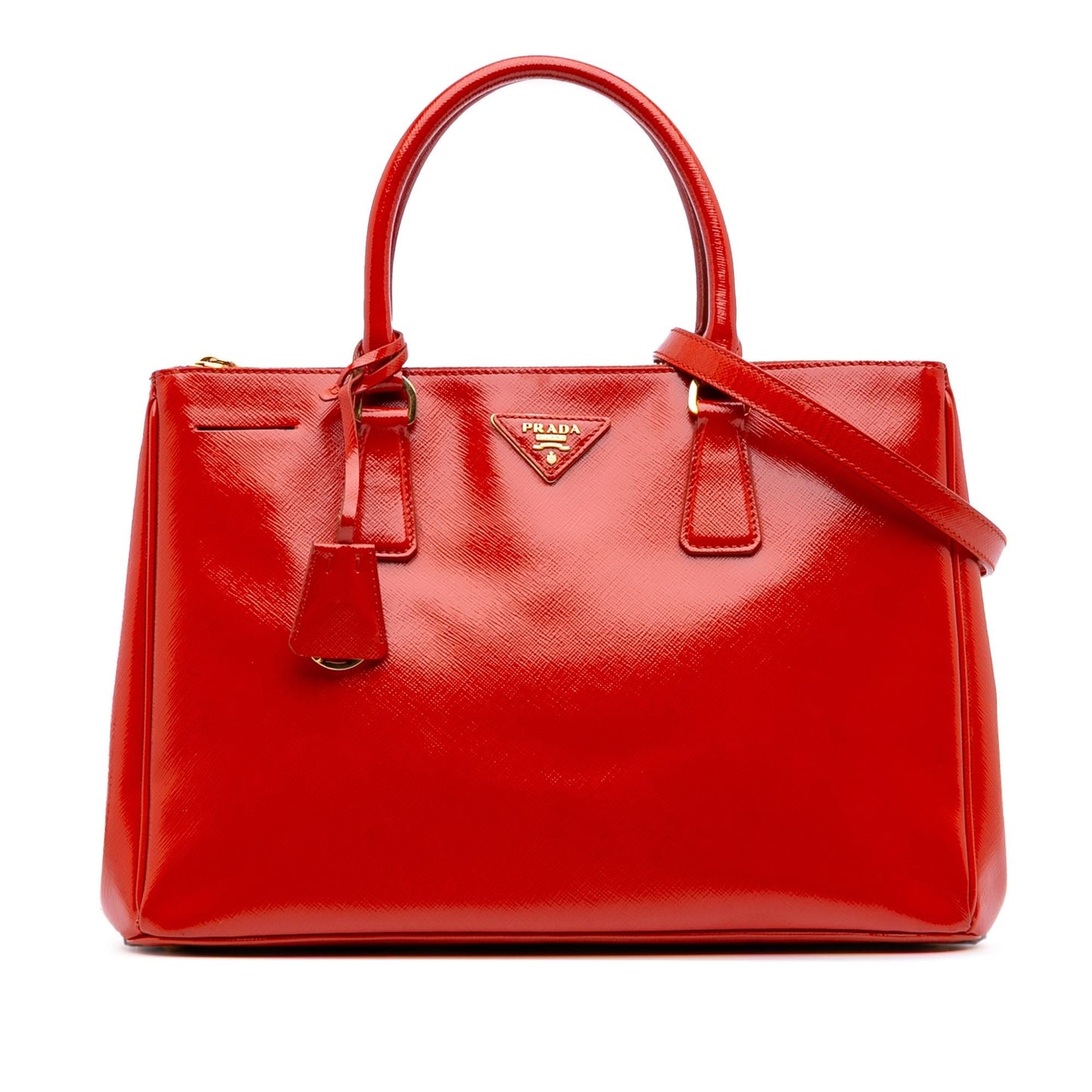 Prada Vernice Galleria Double Satchel Saffiano Medium Zip Satchel Bag
