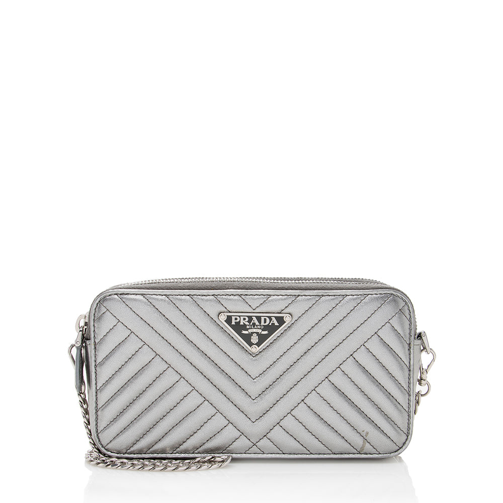 Prada Metallic Diagramme Shoulder Bag Shf Leather Mini