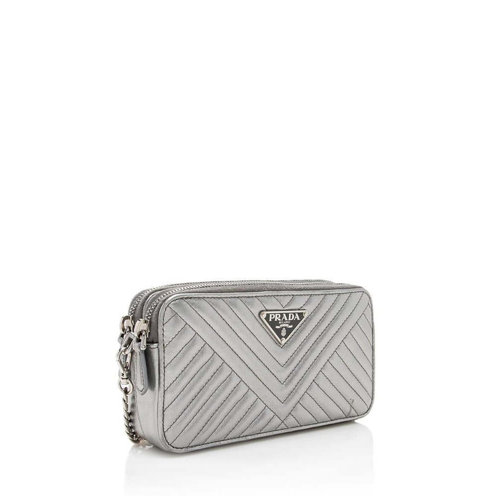 Prada Metallic Diagramme Shoulder Bag Shf Leather Mini