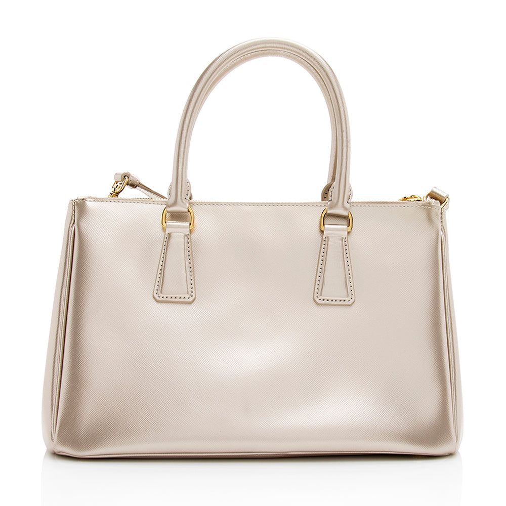 Prada Metallic Lux Double Tote Shf Saffiano Small Zip Tote Bag