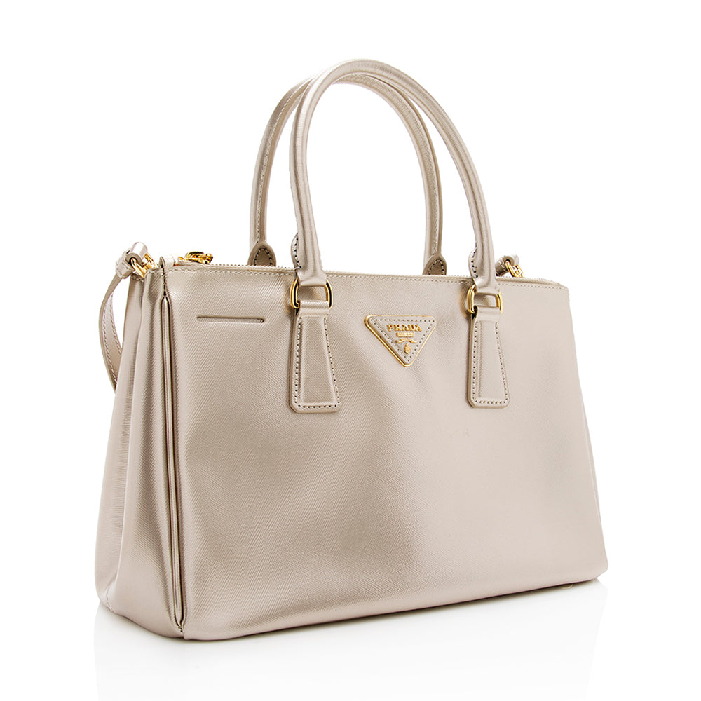 Prada Metallic Lux Double Tote Shf Saffiano Small Zip Tote Bag