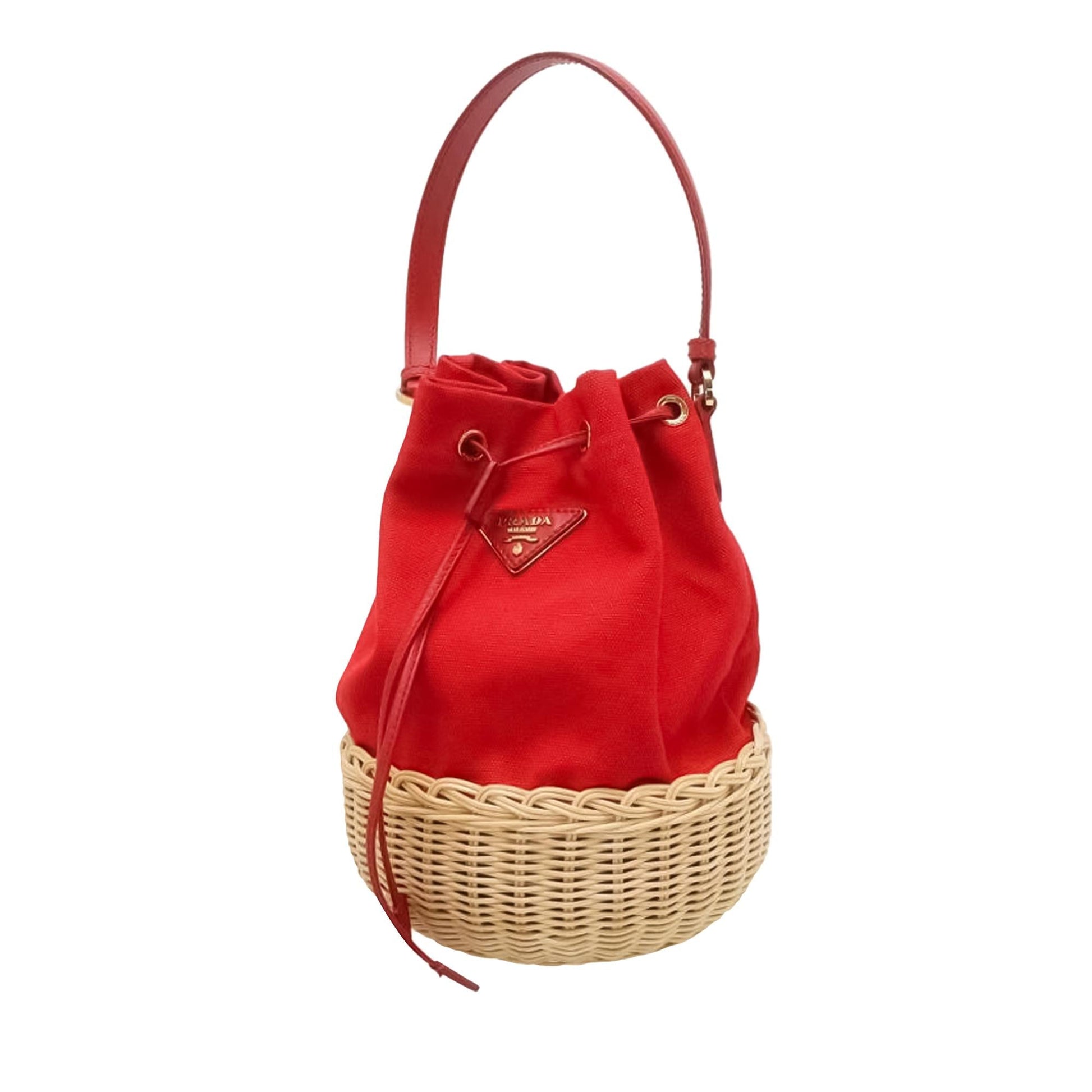 Prada Midollino And Canapa Bag Shg Bucket Shoulder Bag