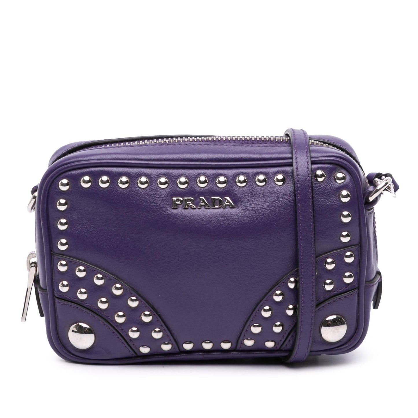 Prada Studded Camera Bag Leather Mini Crossbody Bag
