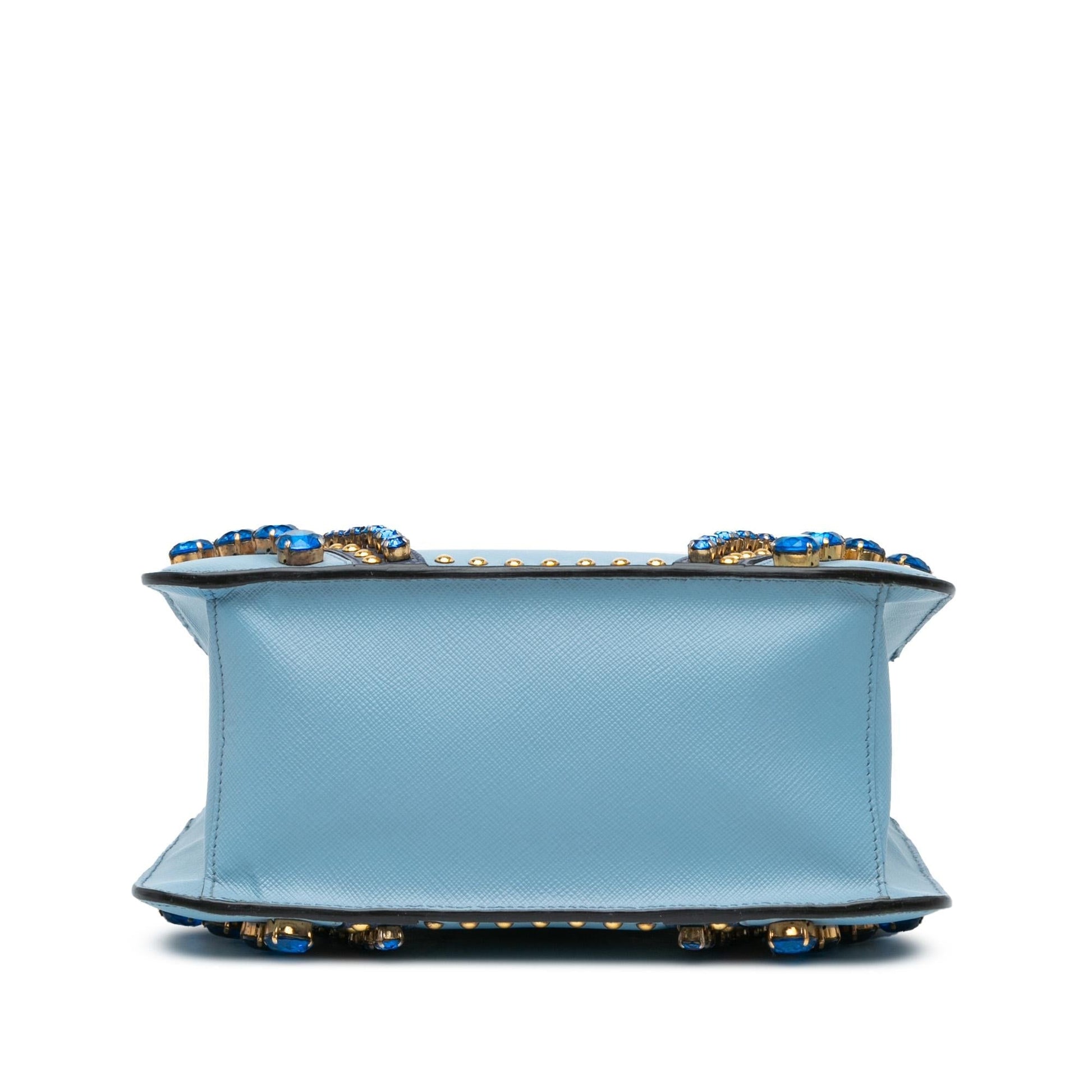 Prada Lux Crystal Embellished Galleria Double Shg G3M42D Satchel Saffiano Mini Zip Satchel Bag