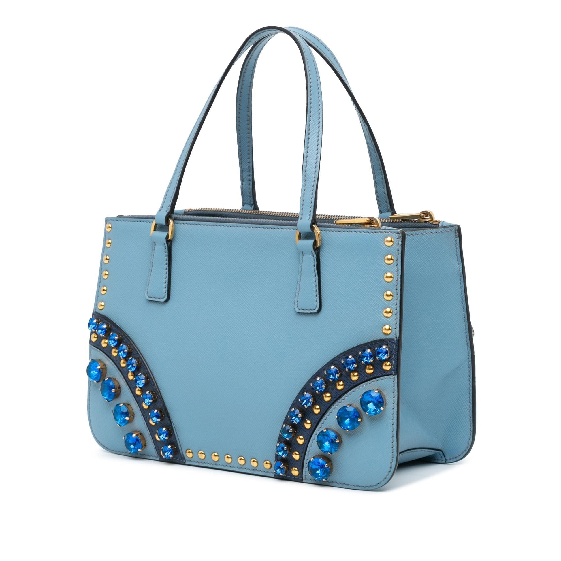 Prada Lux Crystal Embellished Galleria Double Shg G3M42D Satchel Saffiano Mini Zip Satchel Bag