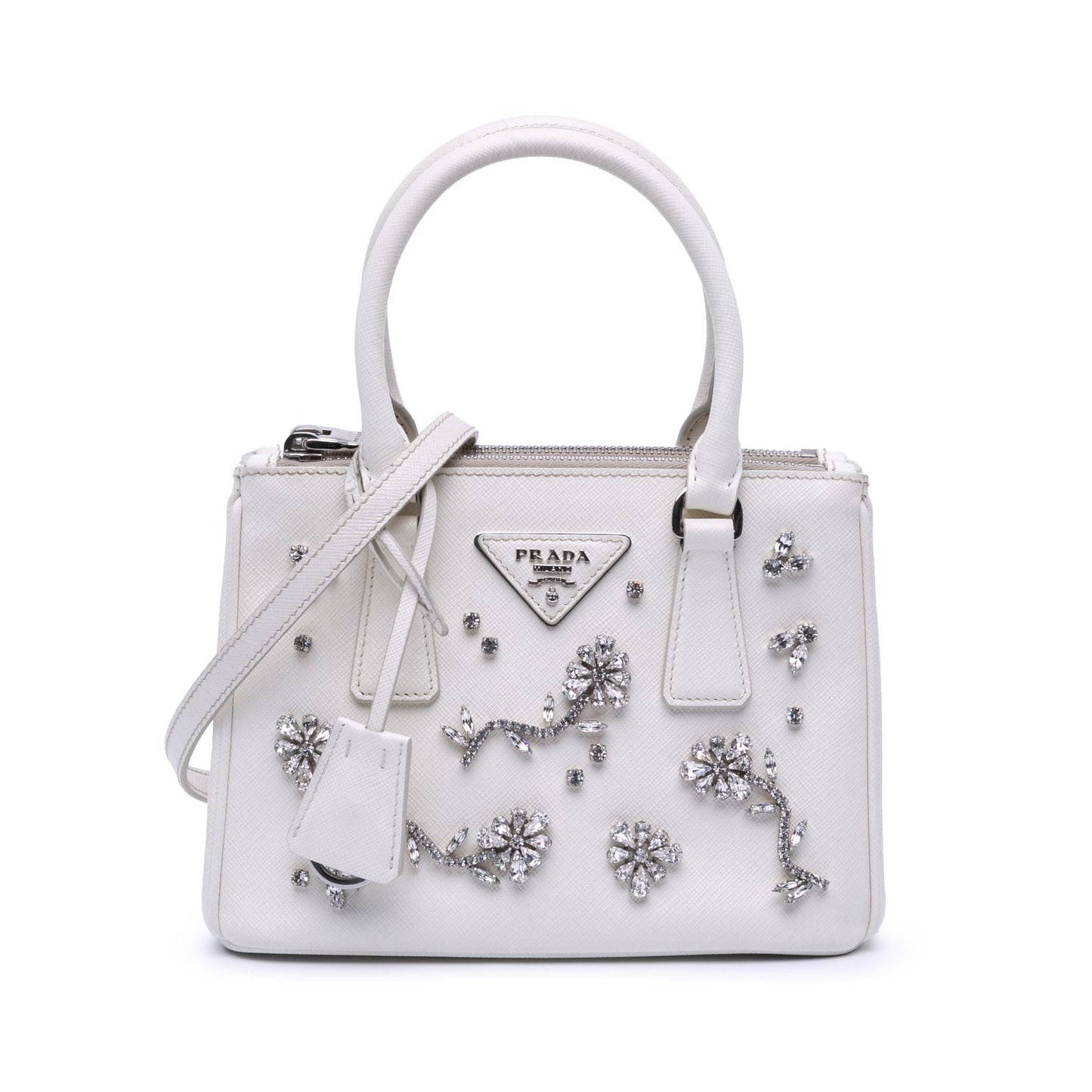 Prada Lux Crystal Embellished Galleria Double Satchel Bag Saffiano Mini Zip Double Zip 1