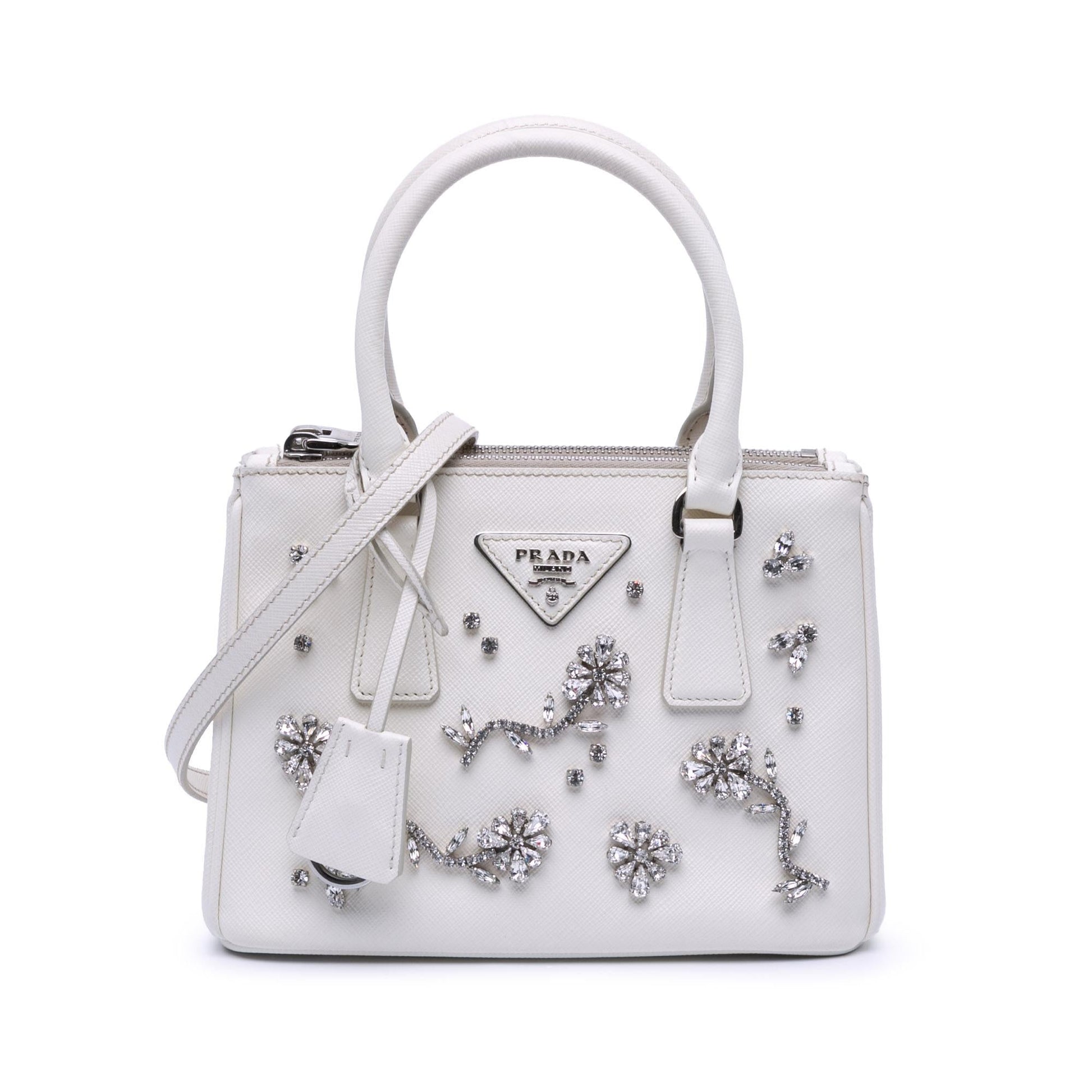 Prada Lux Crystal Embellished Galleria Double Satchel Bag Saffiano Mini Zip Double Zip 1